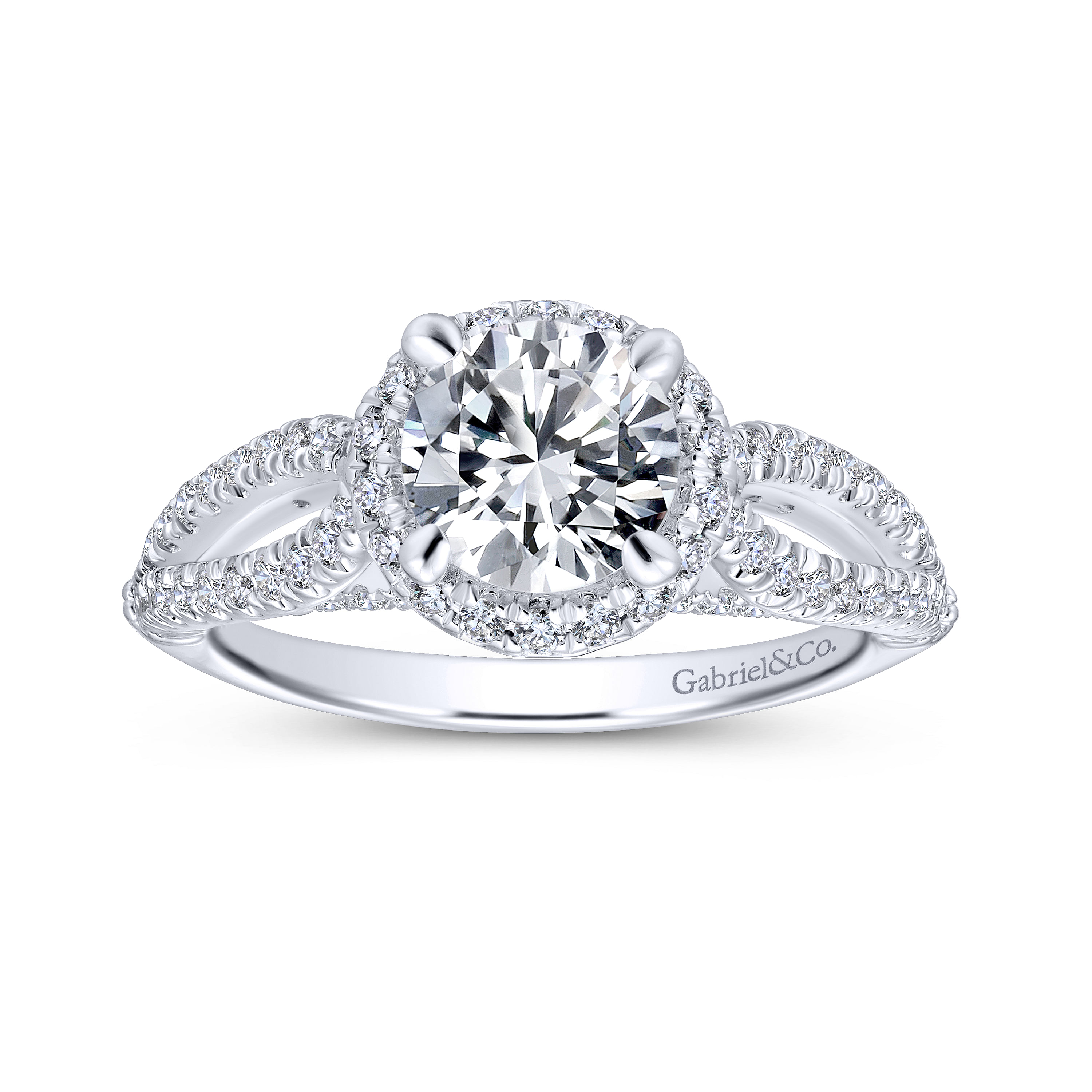 14k White Gold Diamond Halo Engagement Ring angle 5 14k White Gold Diamond Halo Engagement Ring angle 5