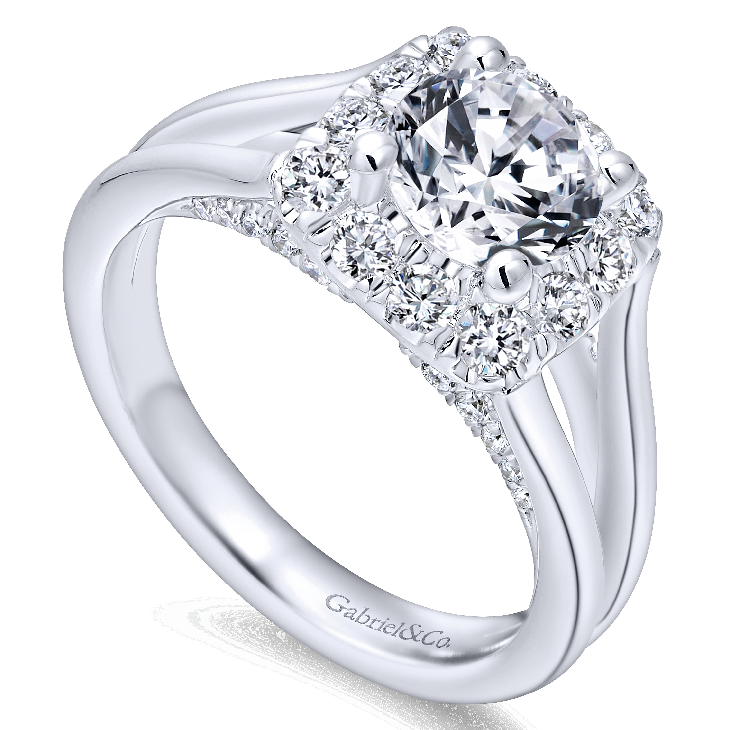 14k White Gold Diamond Halo Engagement Ring angle 3 14k White Gold Diamond Halo Engagement Ring angle 3