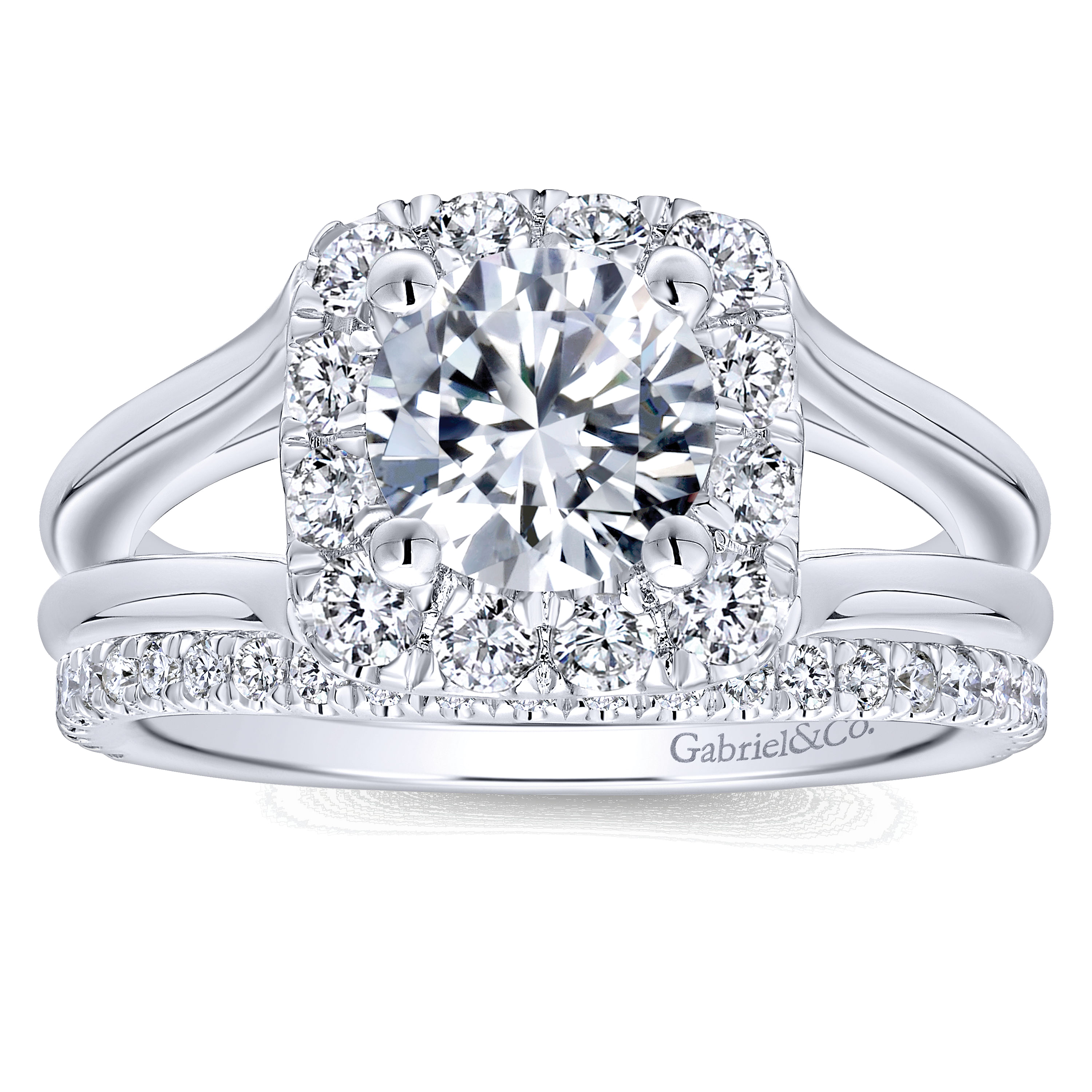 14k White Gold Diamond Halo Engagement Ring angle 4 14k White Gold Diamond Halo Engagement Ring angle 4