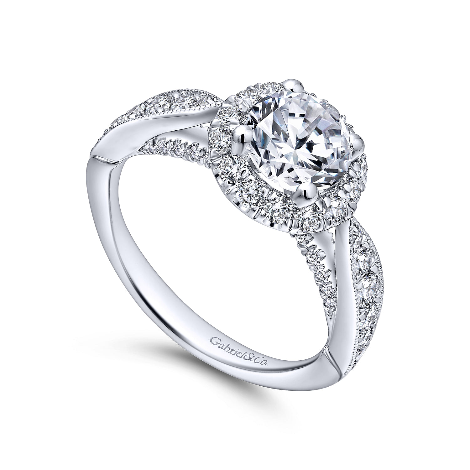 14k White Gold Diamond Halo Engagement Ring angle 3 14k White Gold Diamond Halo Engagement Ring angle 3