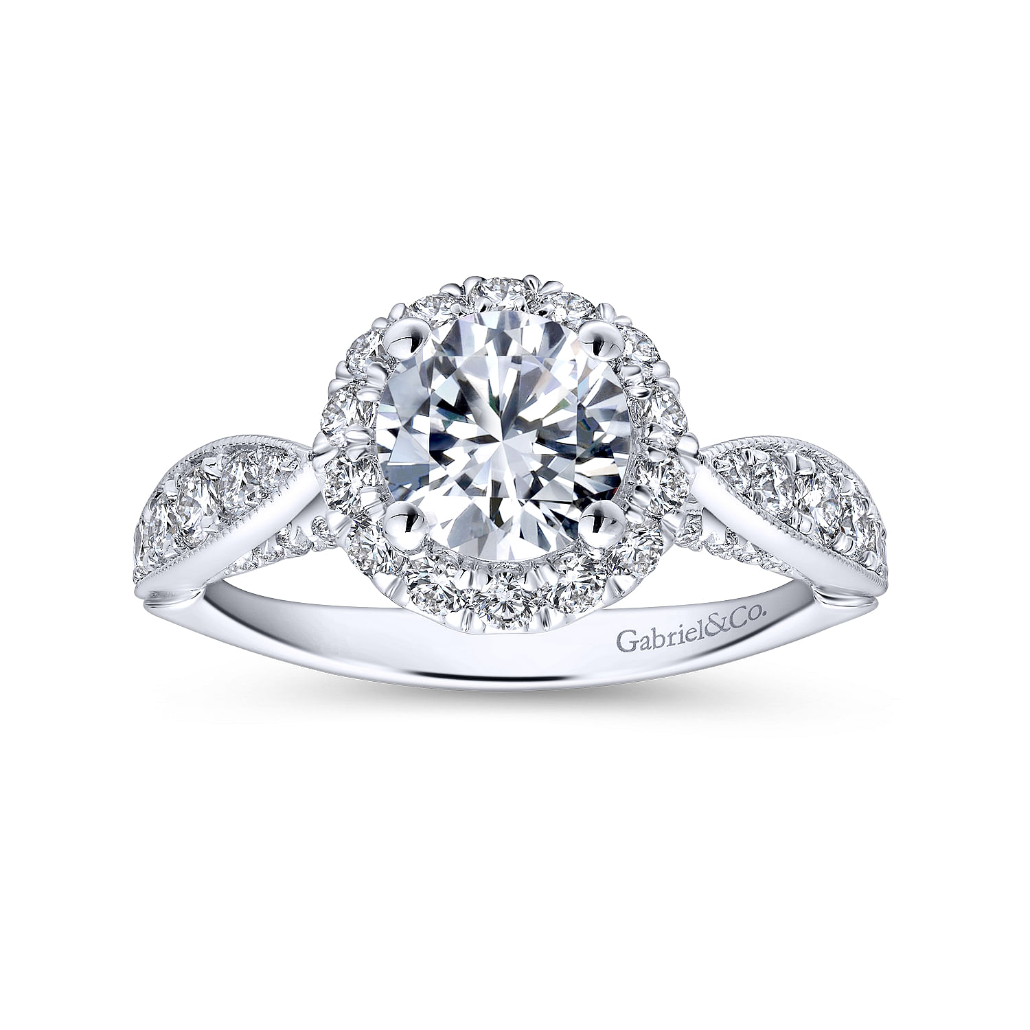 14k White Gold Diamond Halo Engagement Ring angle 5 14k White Gold Diamond Halo Engagement Ring angle 5