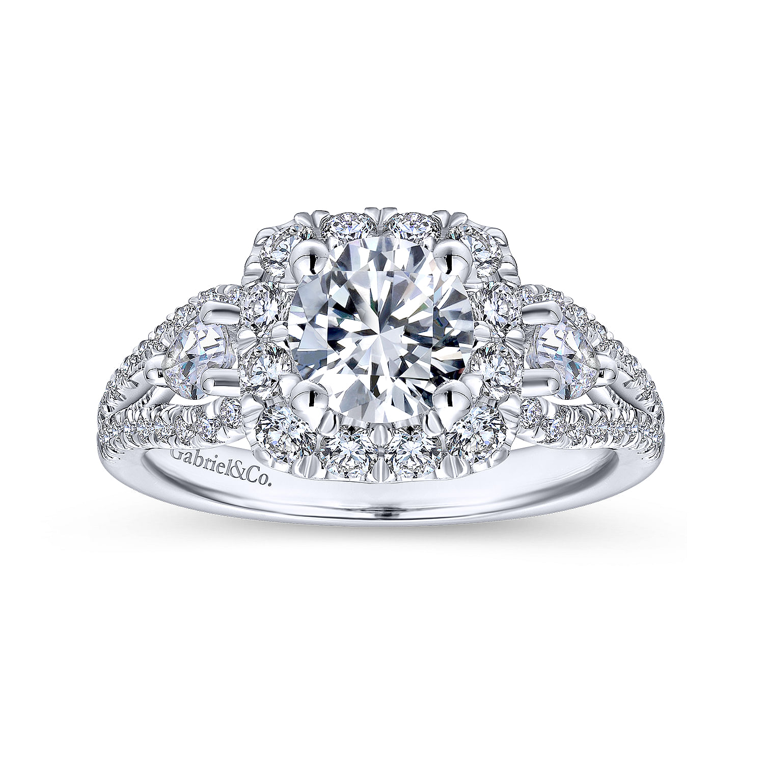 14k White Gold Diamond Halo Engagement Ring angle 5 14k White Gold Diamond Halo Engagement Ring angle 5