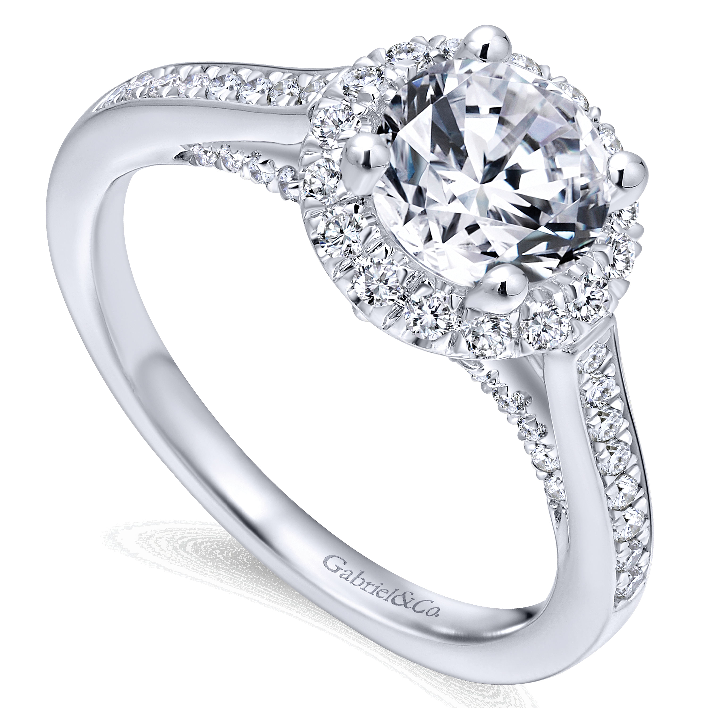 14k White Gold Diamond Halo Engagement Ring angle 3 14k White Gold Diamond Halo Engagement Ring angle 3