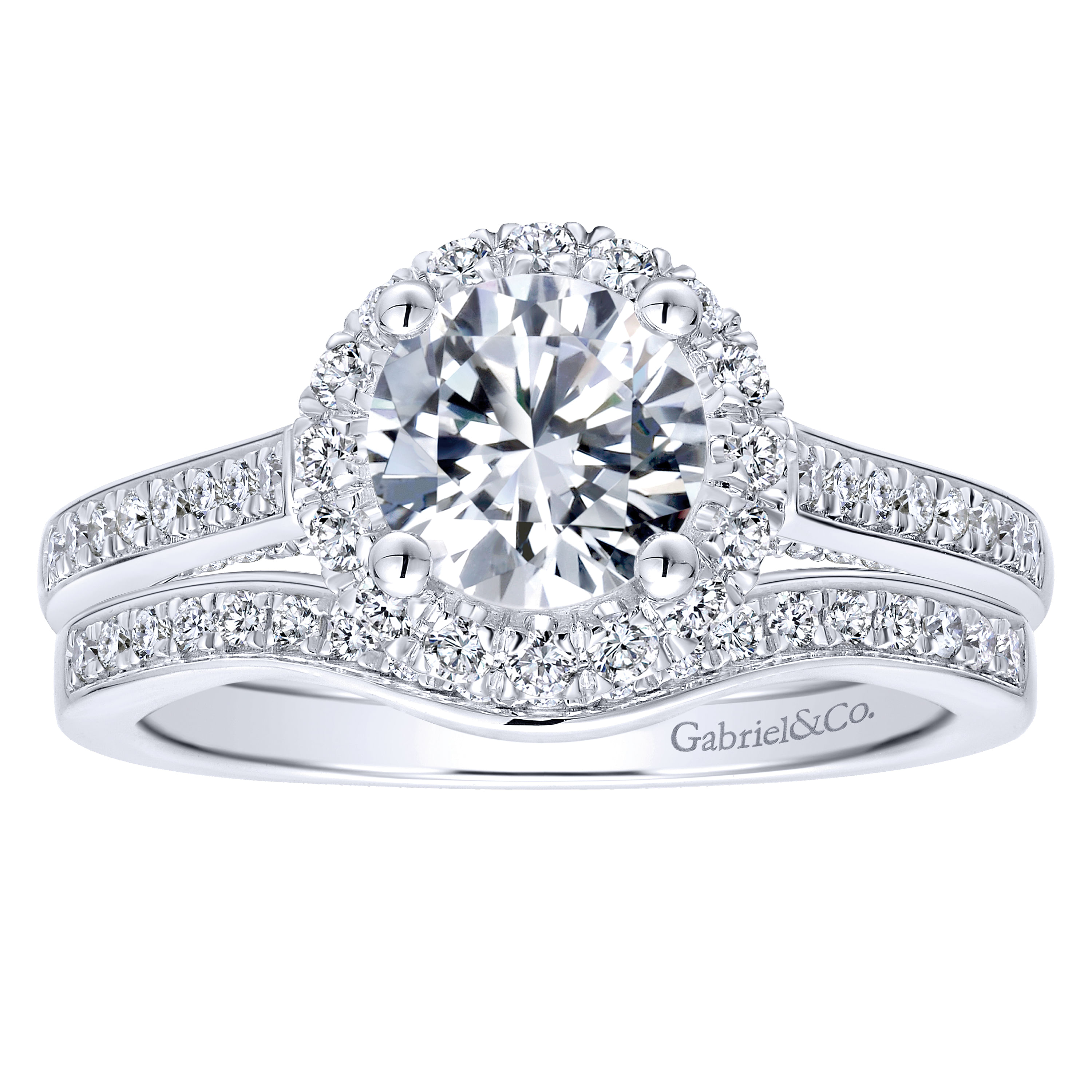 14k White Gold Diamond Halo Engagement Ring angle 4 14k White Gold Diamond Halo Engagement Ring angle 4