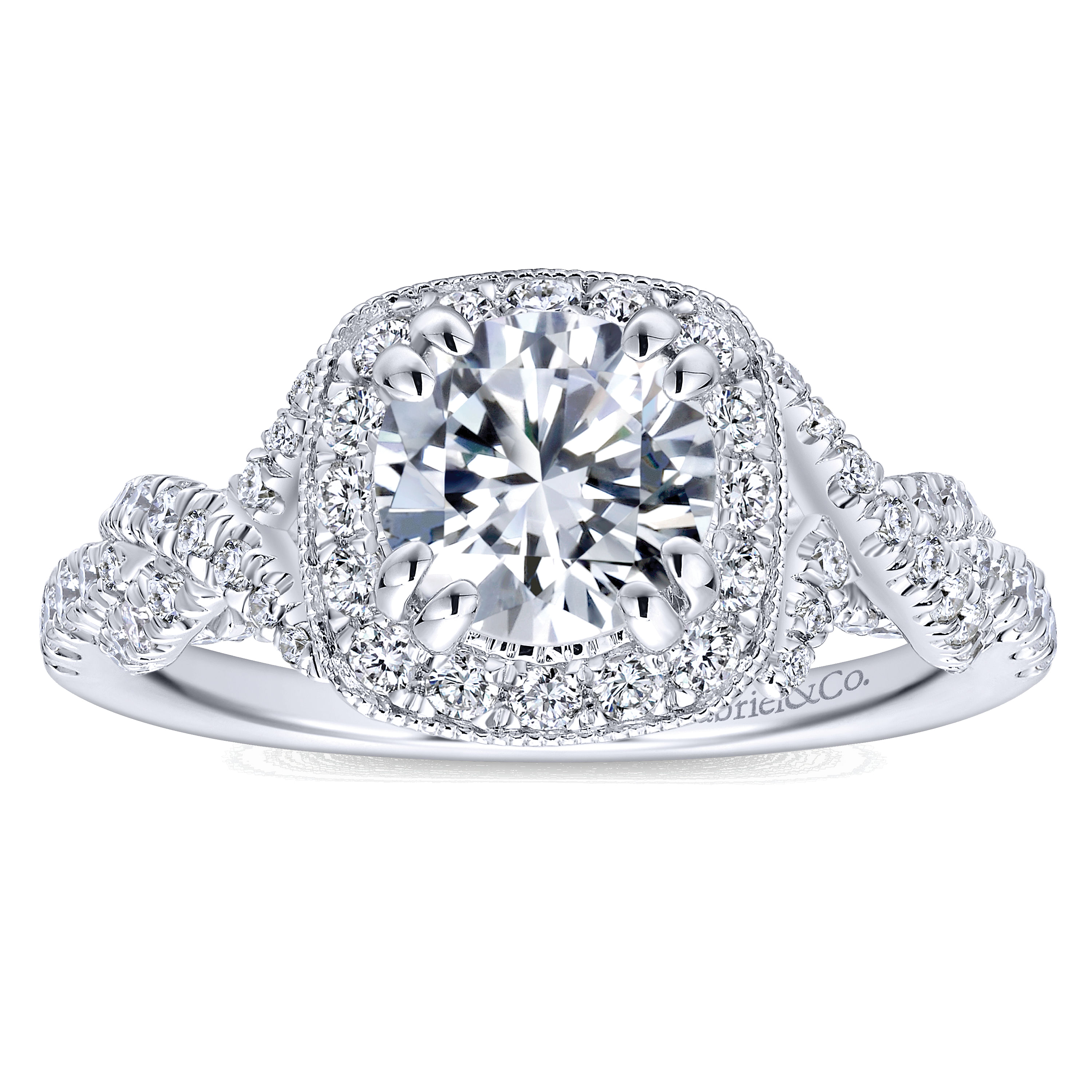 14k White Gold Diamond Halo Engagement Ring angle 5 14k White Gold Diamond Halo Engagement Ring angle 5