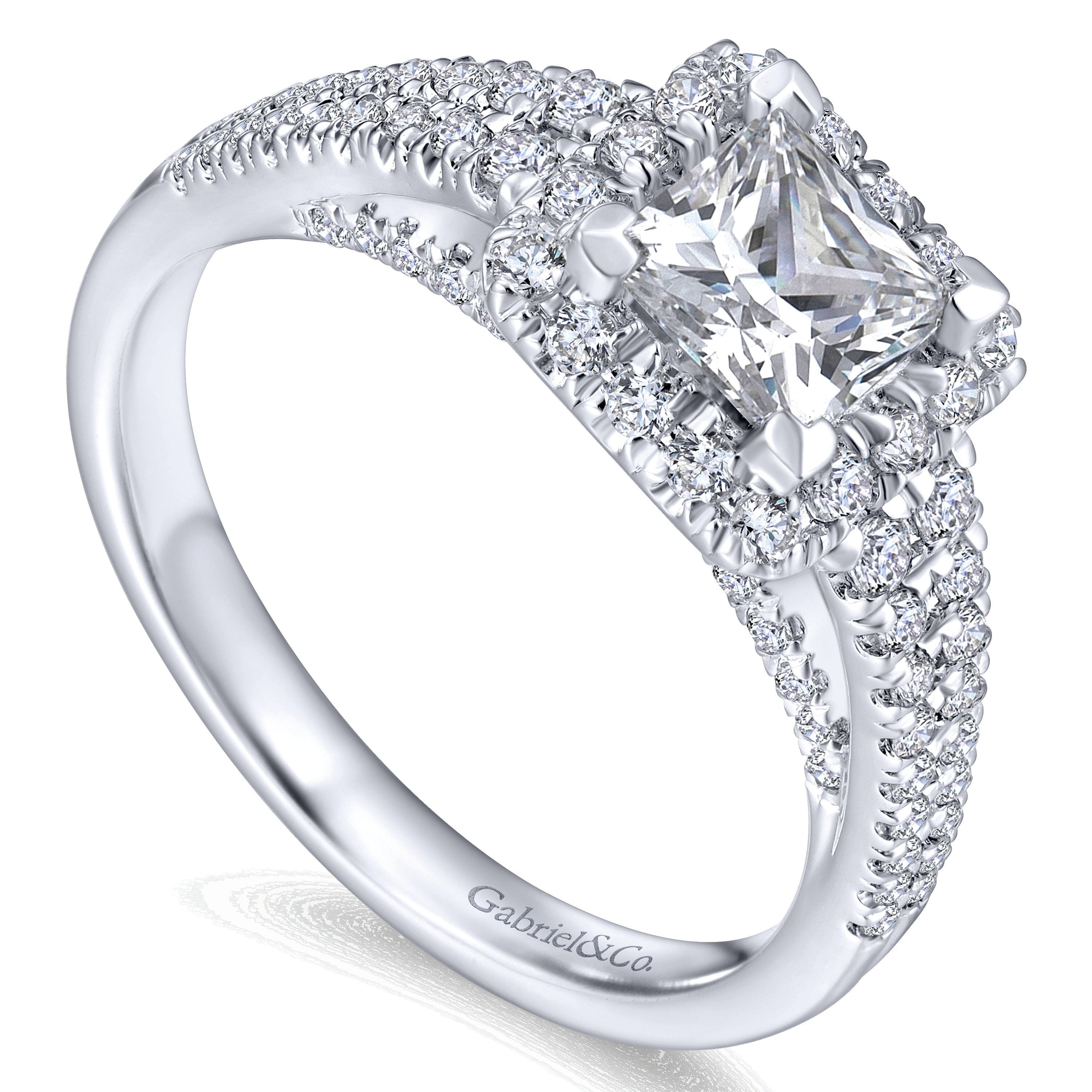 14k White Gold Diamond Halo Engagement Ring angle 3 14k White Gold Diamond Halo Engagement Ring angle 3