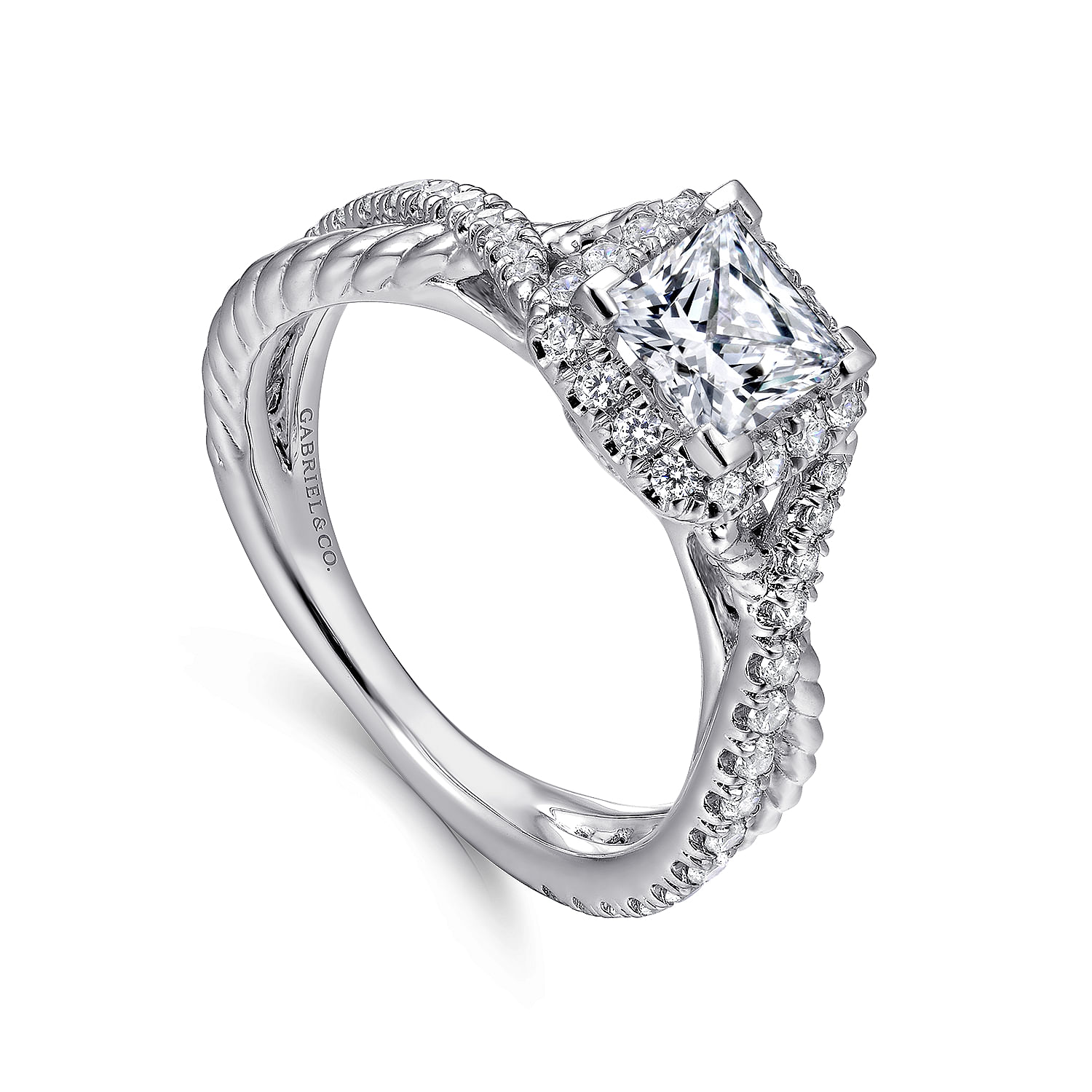 14k White Gold Diamond Halo Engagement Ring angle 3 14k White Gold Diamond Halo Engagement Ring angle 3