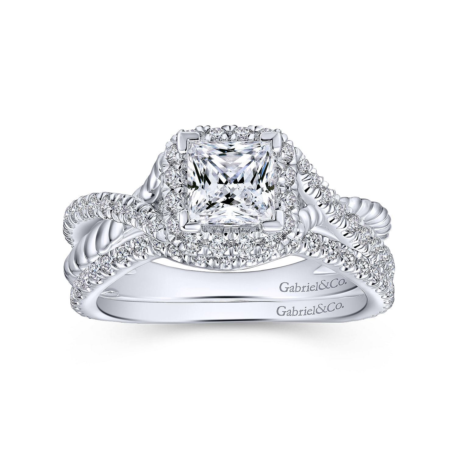 14k White Gold Diamond Halo Engagement Ring angle 4 14k White Gold Diamond Halo Engagement Ring angle 4