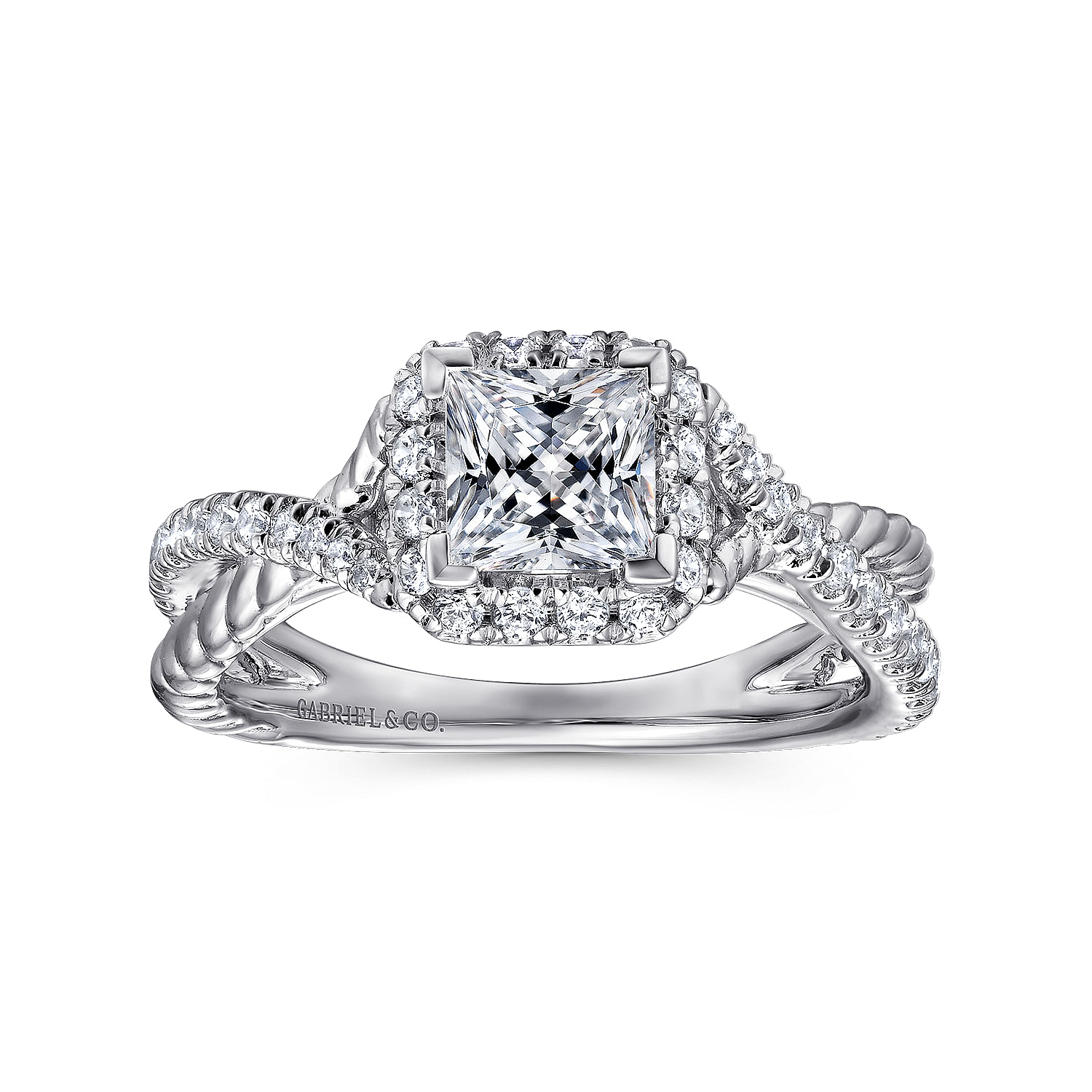 14k White Gold Diamond Halo Engagement Ring angle 5 14k White Gold Diamond Halo Engagement Ring angle 5