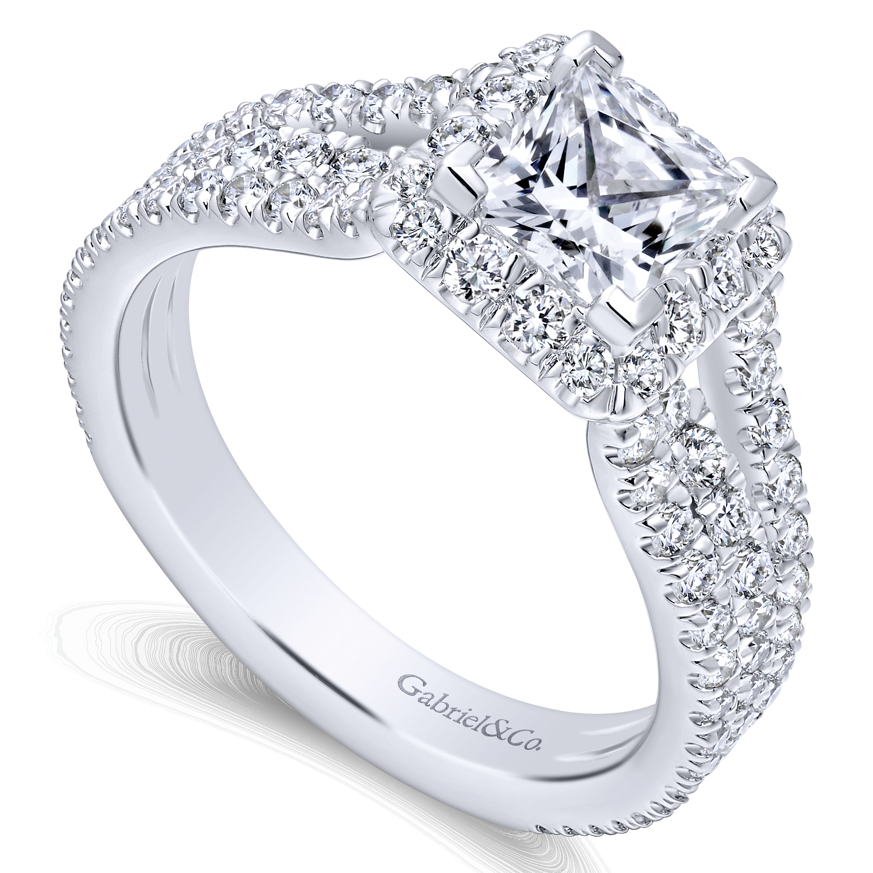 14k White Gold Diamond Halo Engagement Ring angle 3 14k White Gold Diamond Halo Engagement Ring angle 3