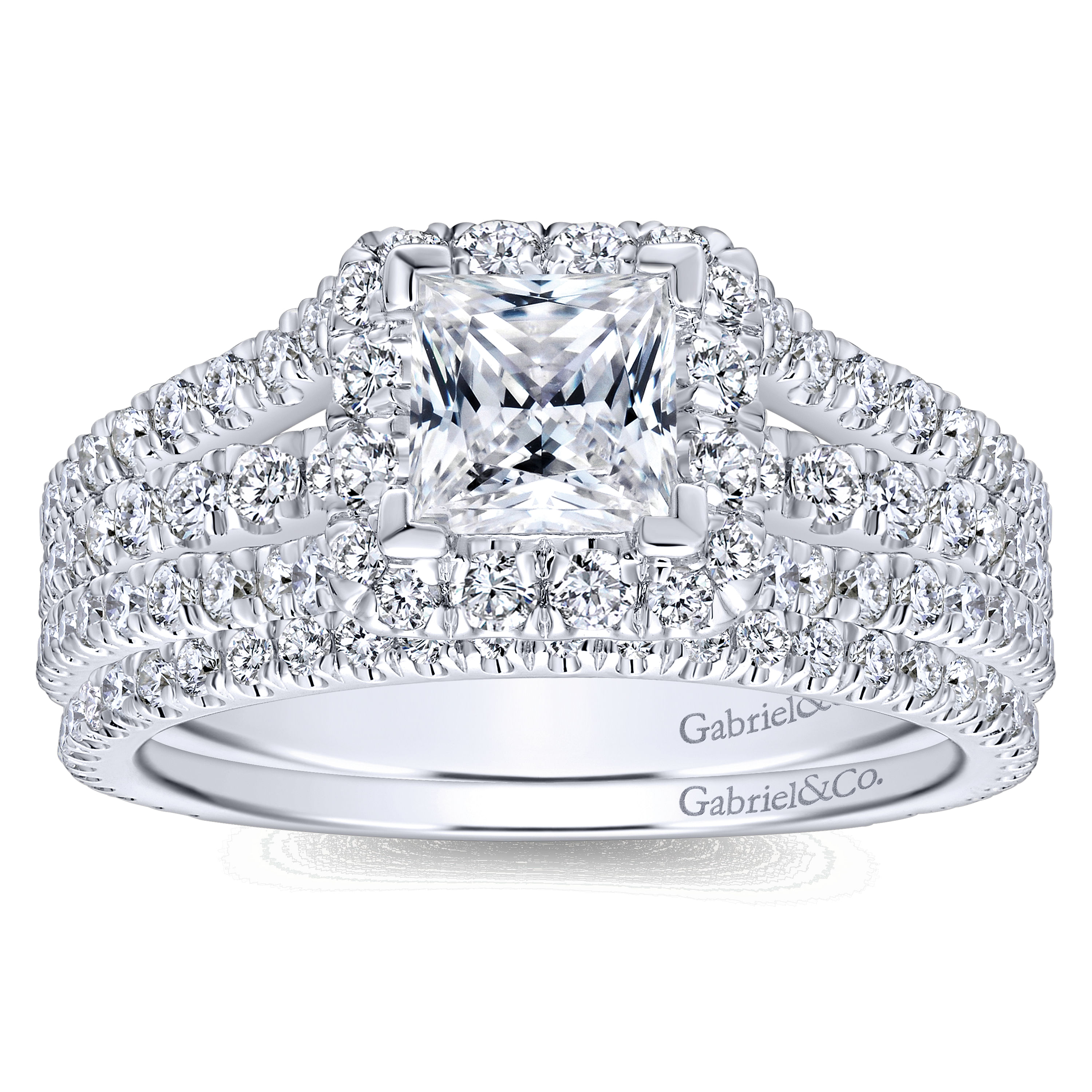 14k White Gold Diamond Halo Engagement Ring angle 4 14k White Gold Diamond Halo Engagement Ring angle 4