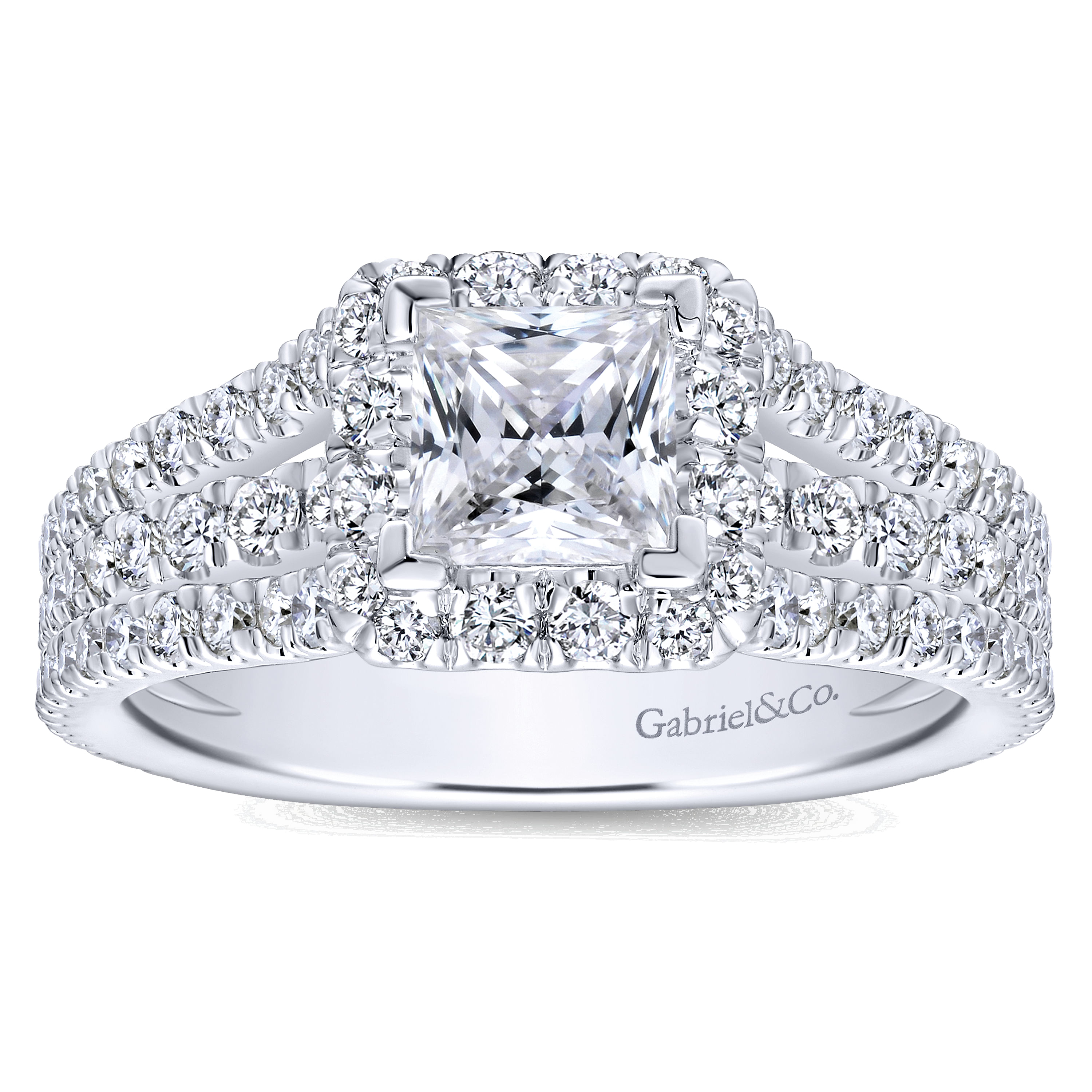 14k White Gold Diamond Halo Engagement Ring angle 5 14k White Gold Diamond Halo Engagement Ring angle 5