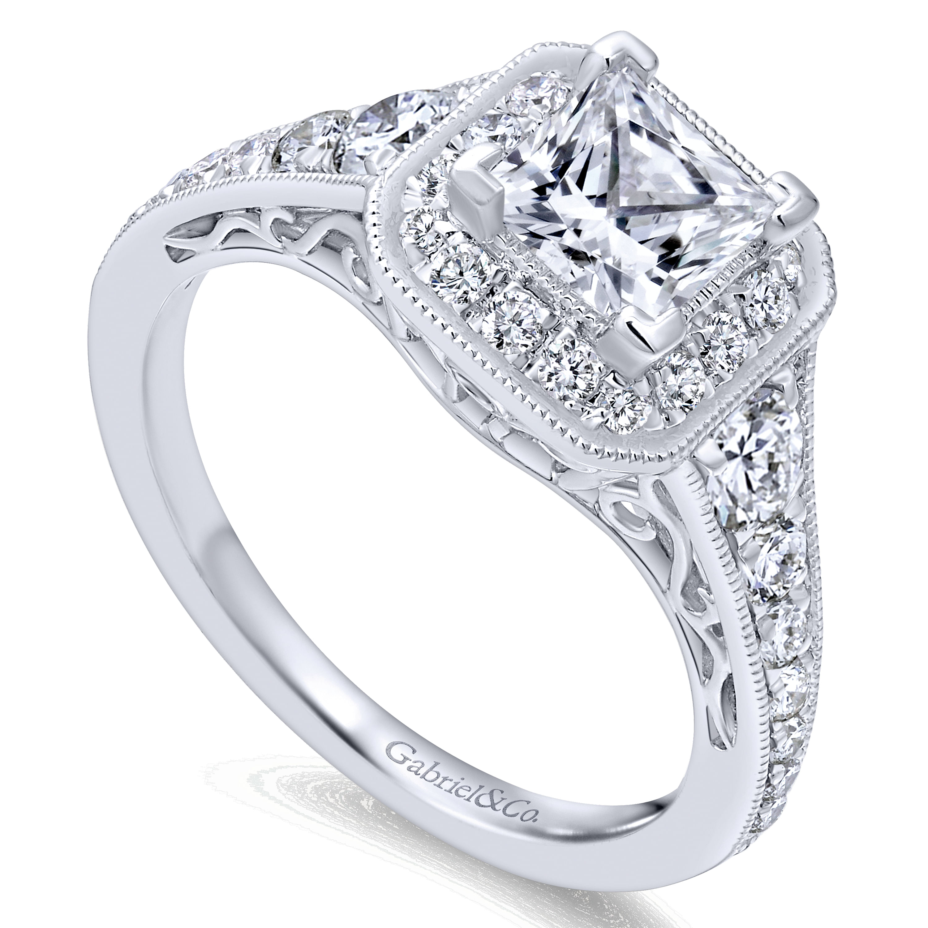 14k White Gold Diamond Halo Engagement Ring angle 3 14k White Gold Diamond Halo Engagement Ring angle 3