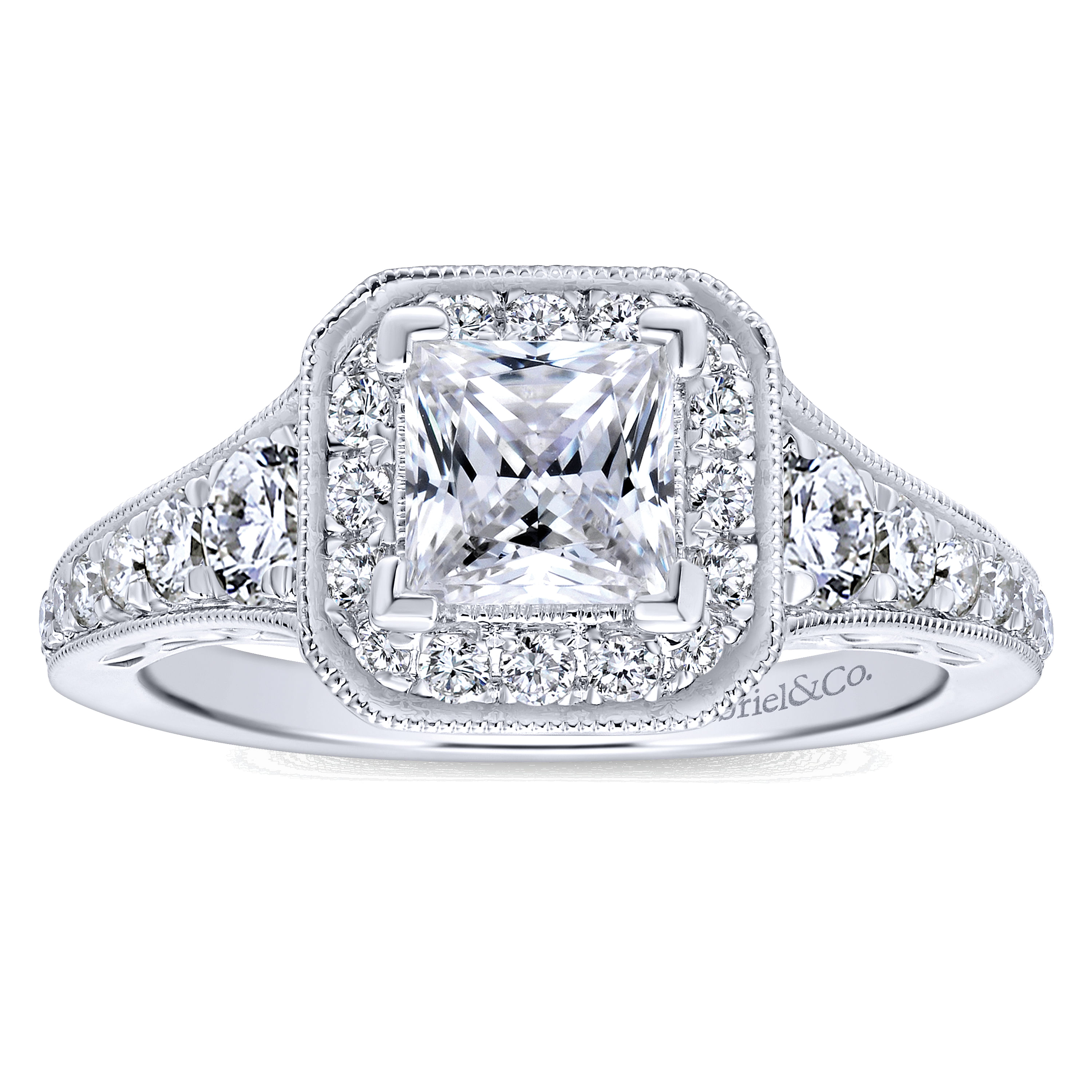 14k White Gold Diamond Halo Engagement Ring angle 5 14k White Gold Diamond Halo Engagement Ring angle 5