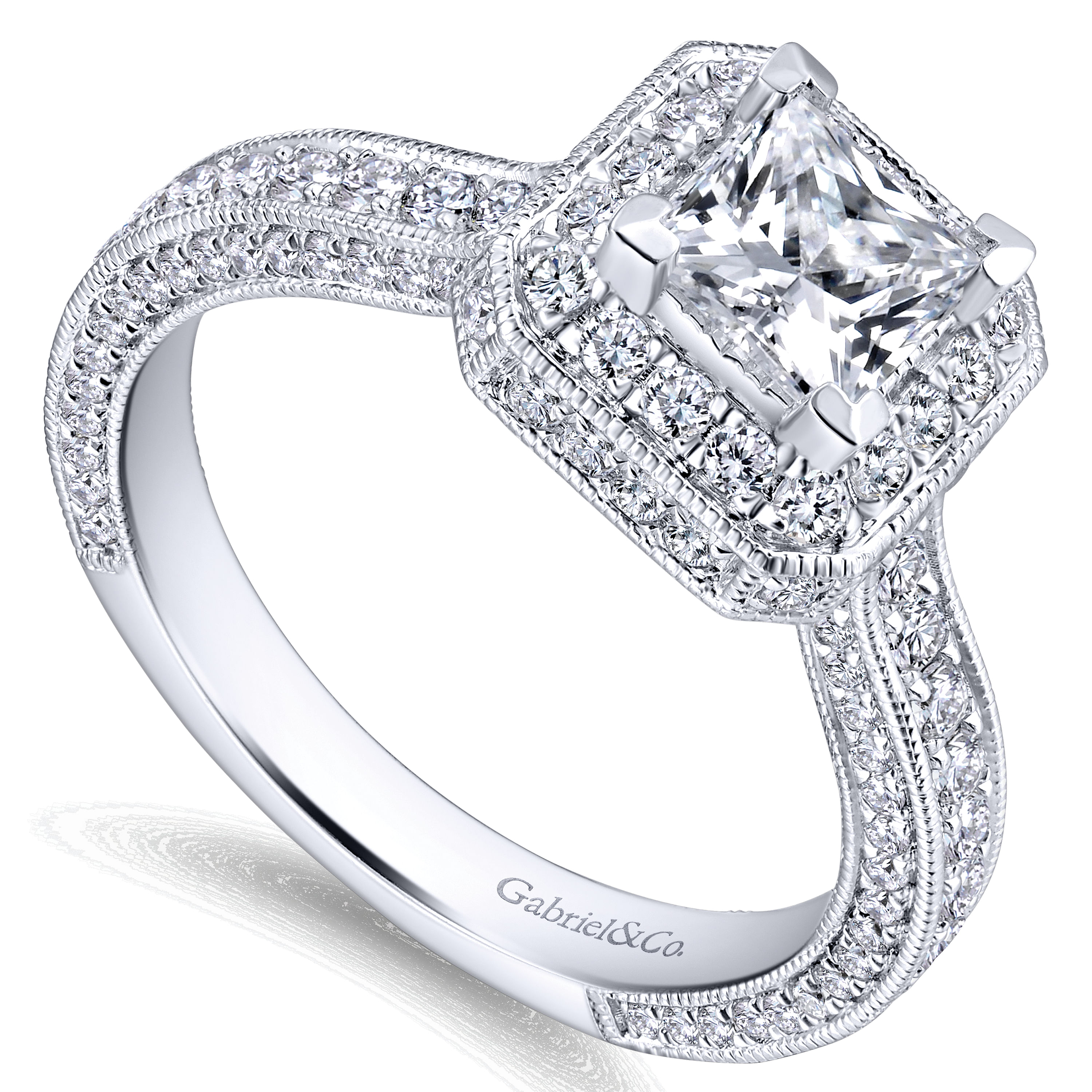14k White Gold Diamond Halo Engagement Ring angle 3 14k White Gold Diamond Halo Engagement Ring angle 3