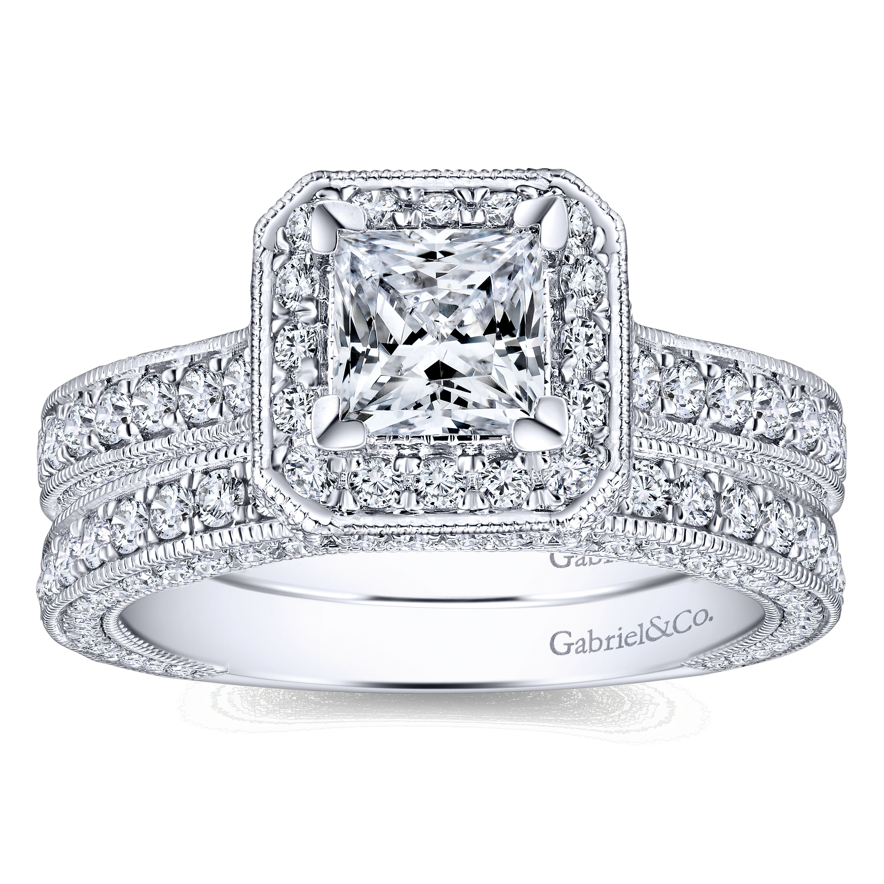14k White Gold Diamond Halo Engagement Ring angle 4 14k White Gold Diamond Halo Engagement Ring angle 4