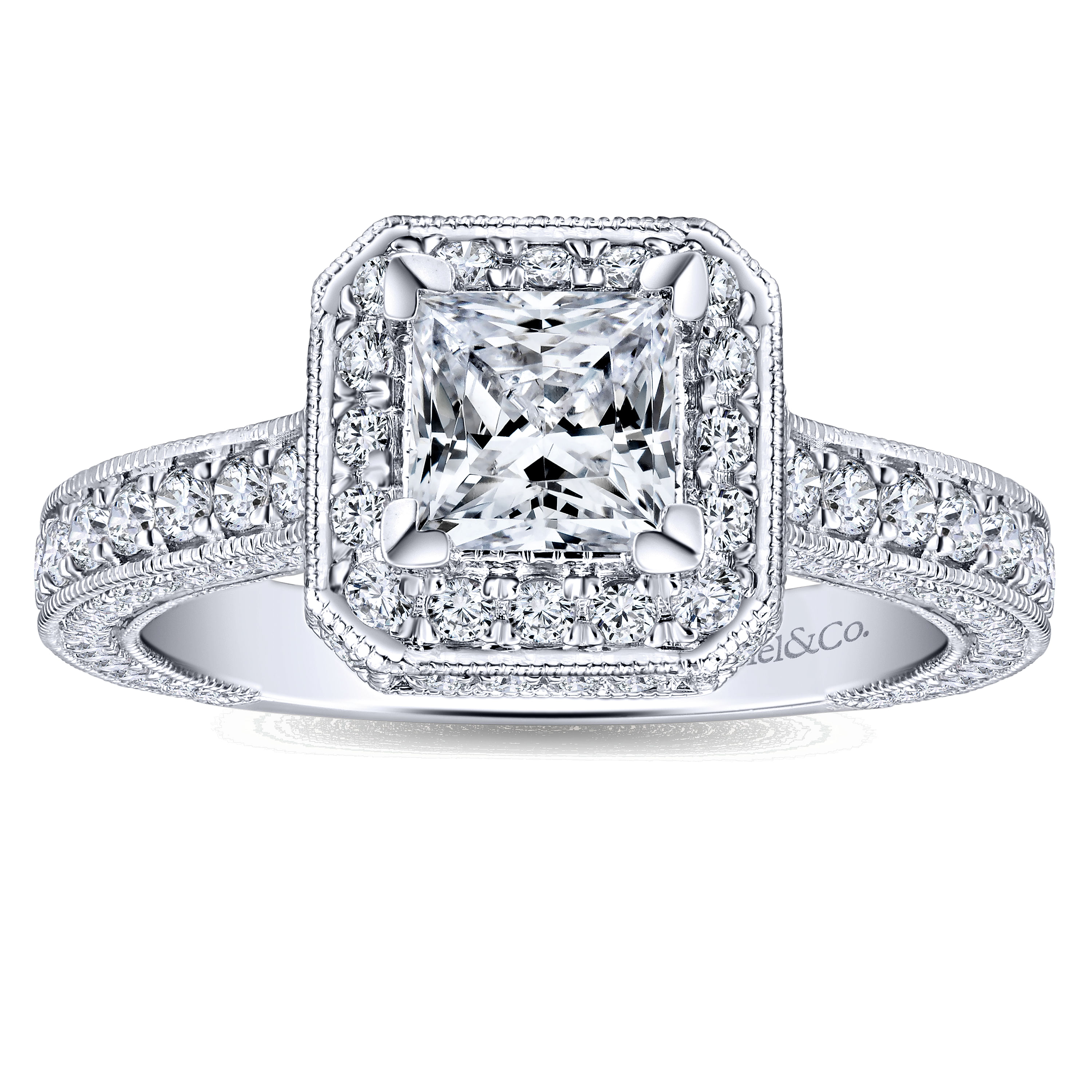 14k White Gold Diamond Halo Engagement Ring angle 5 14k White Gold Diamond Halo Engagement Ring angle 5