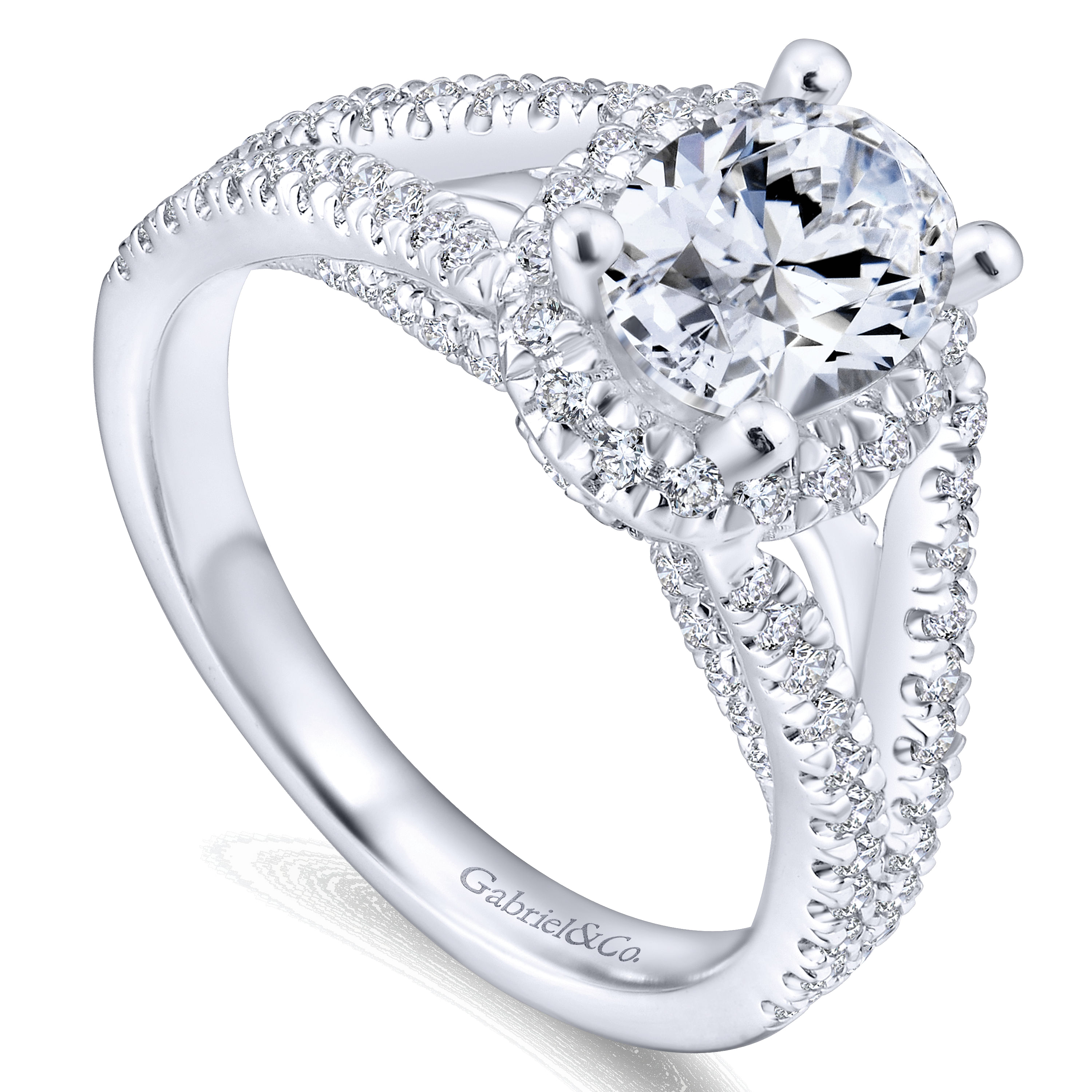14k White Gold Diamond Halo Engagement Ring angle 3 14k White Gold Diamond Halo Engagement Ring angle 3
