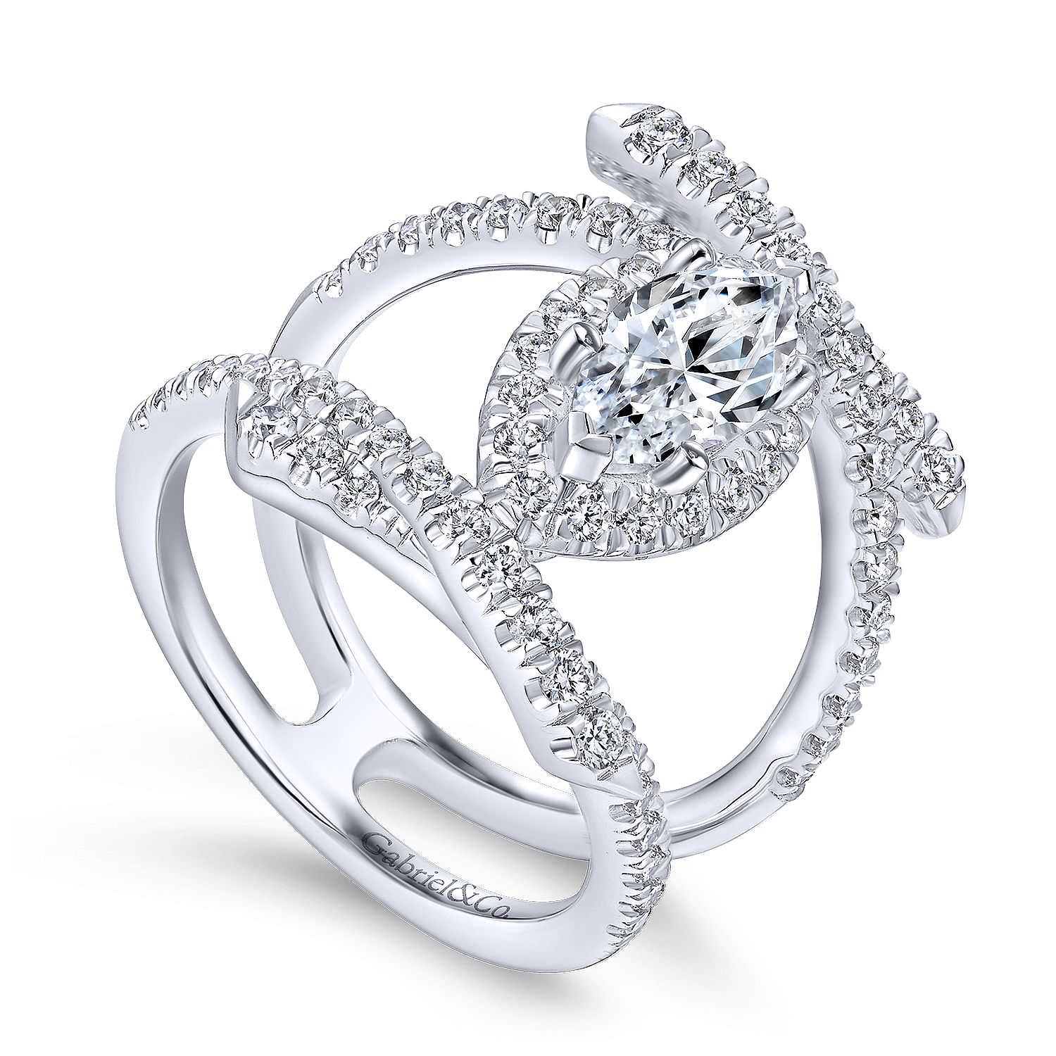 14k White Gold Diamond Halo Engagement Ring angle 3 14k White Gold Diamond Halo Engagement Ring angle 3