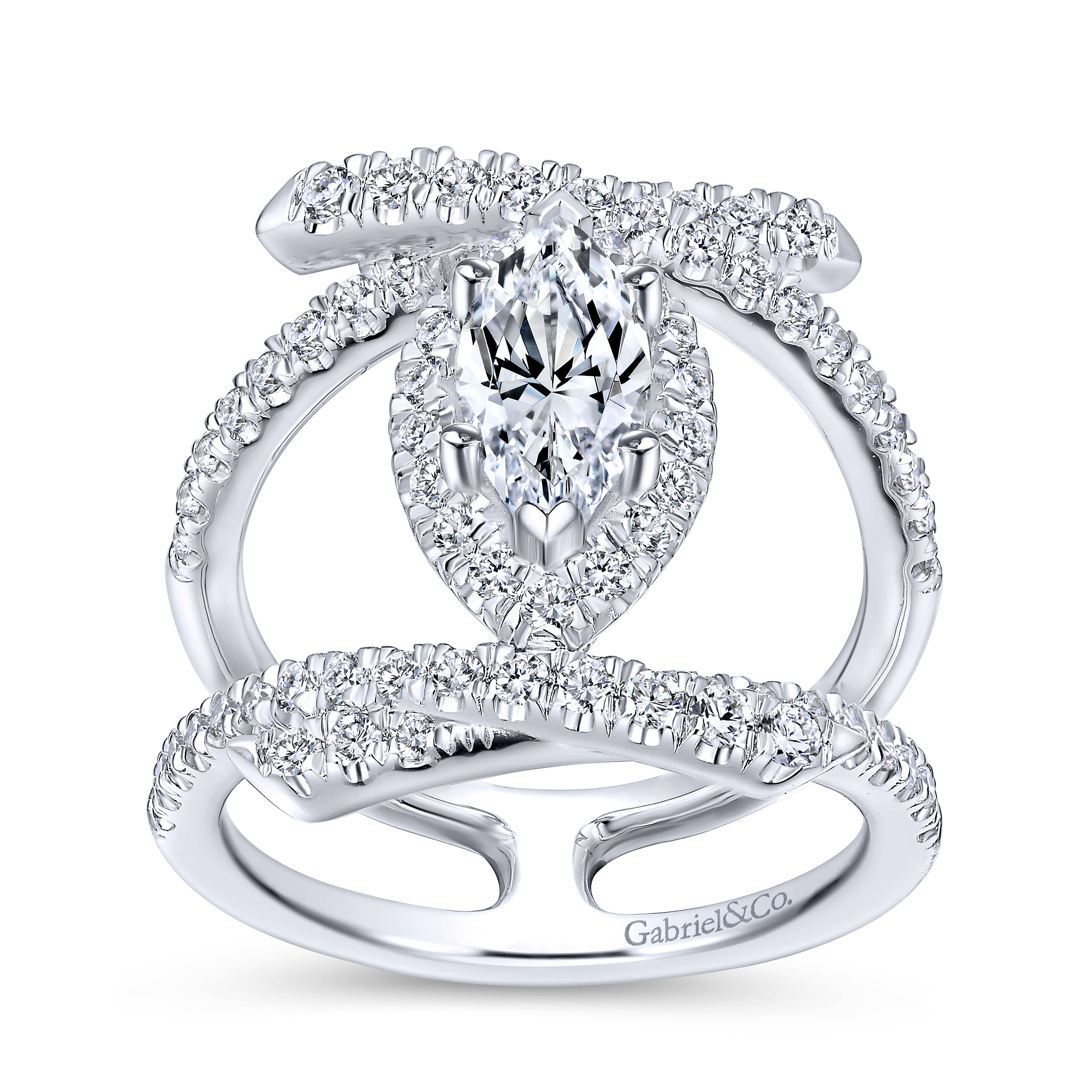 14k White Gold Diamond Halo Engagement Ring angle 5 14k White Gold Diamond Halo Engagement Ring angle 5