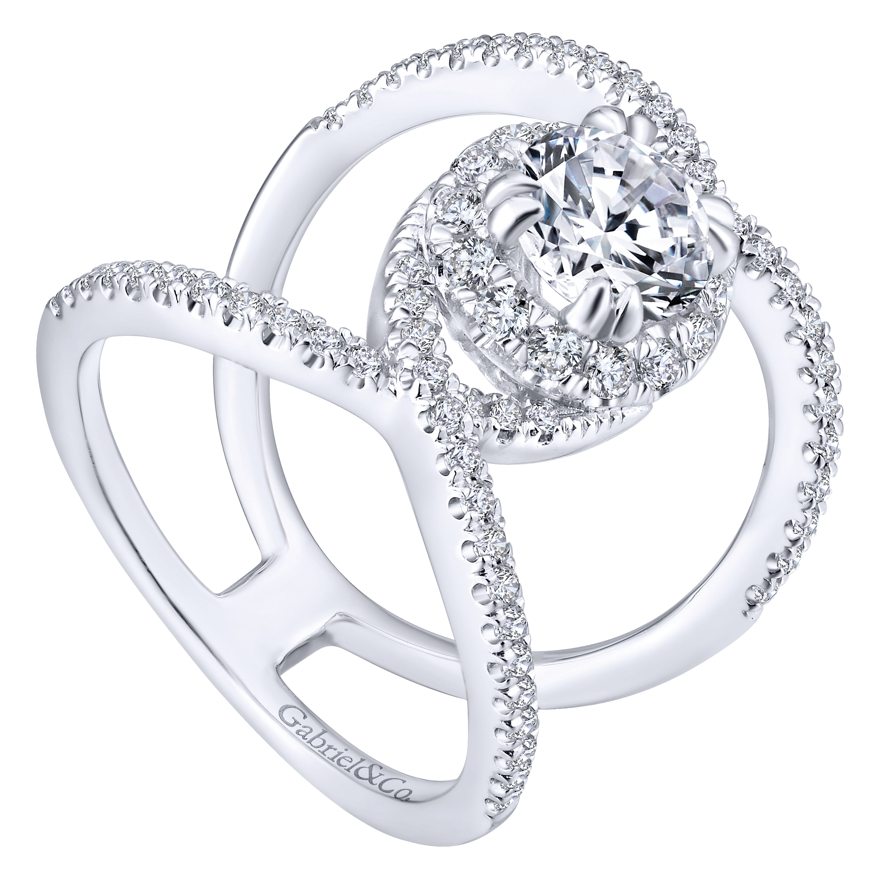 14k White Gold Diamond Halo Engagement Ring angle 3 14k White Gold Diamond Halo Engagement Ring angle 3