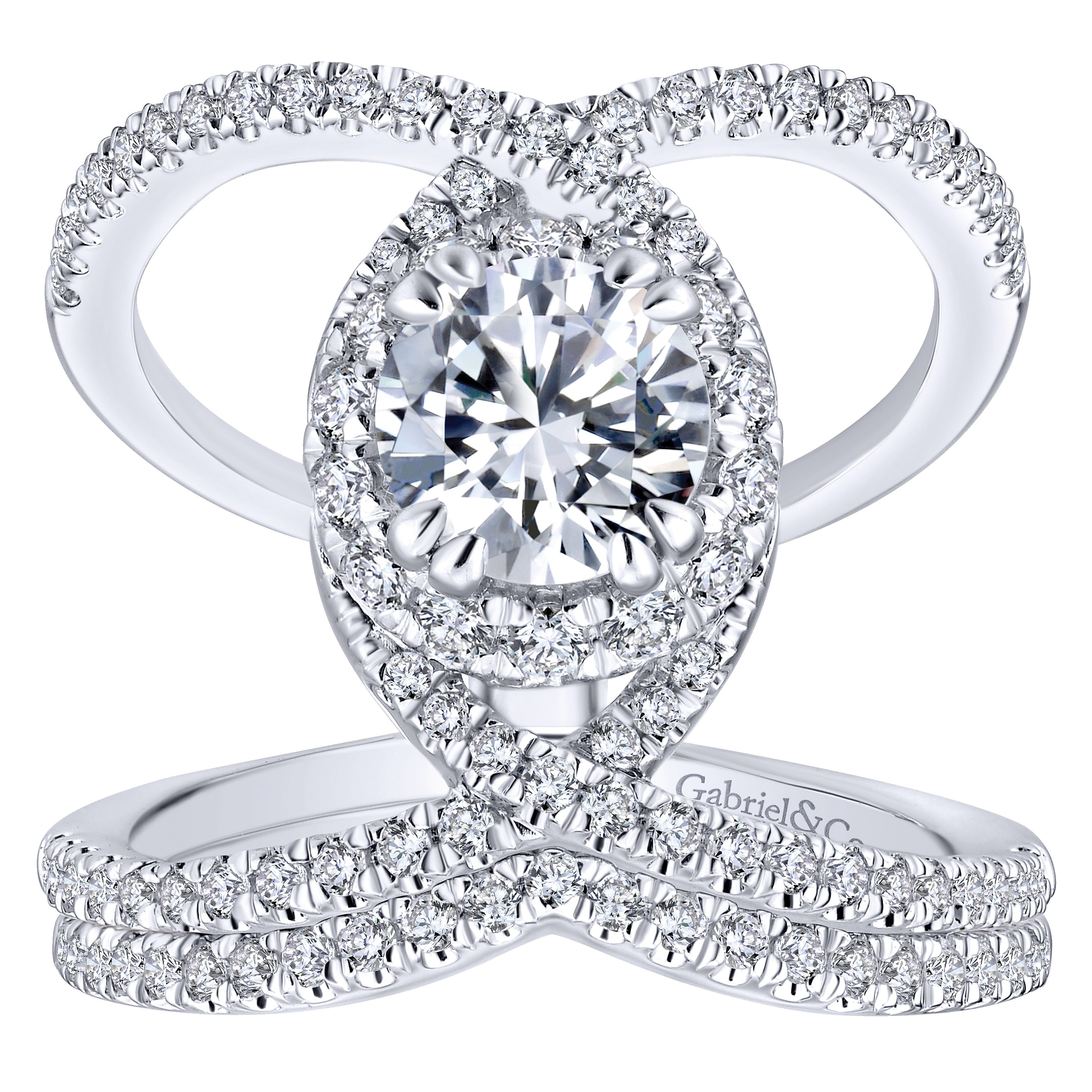 14k White Gold Diamond Halo Engagement Ring angle 4 14k White Gold Diamond Halo Engagement Ring angle 4