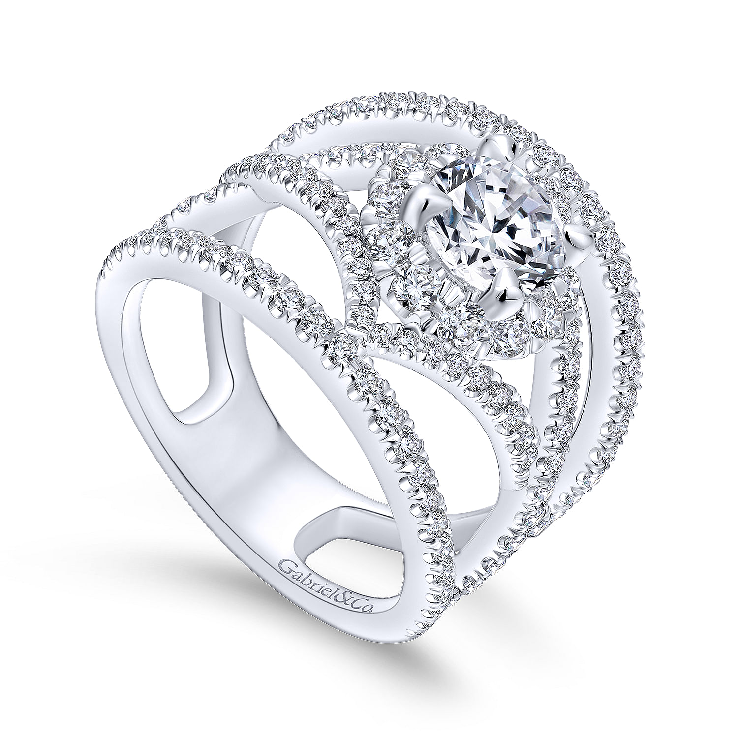 14k White Gold Diamond Halo Engagement Ring angle 3 14k White Gold Diamond Halo Engagement Ring angle 3