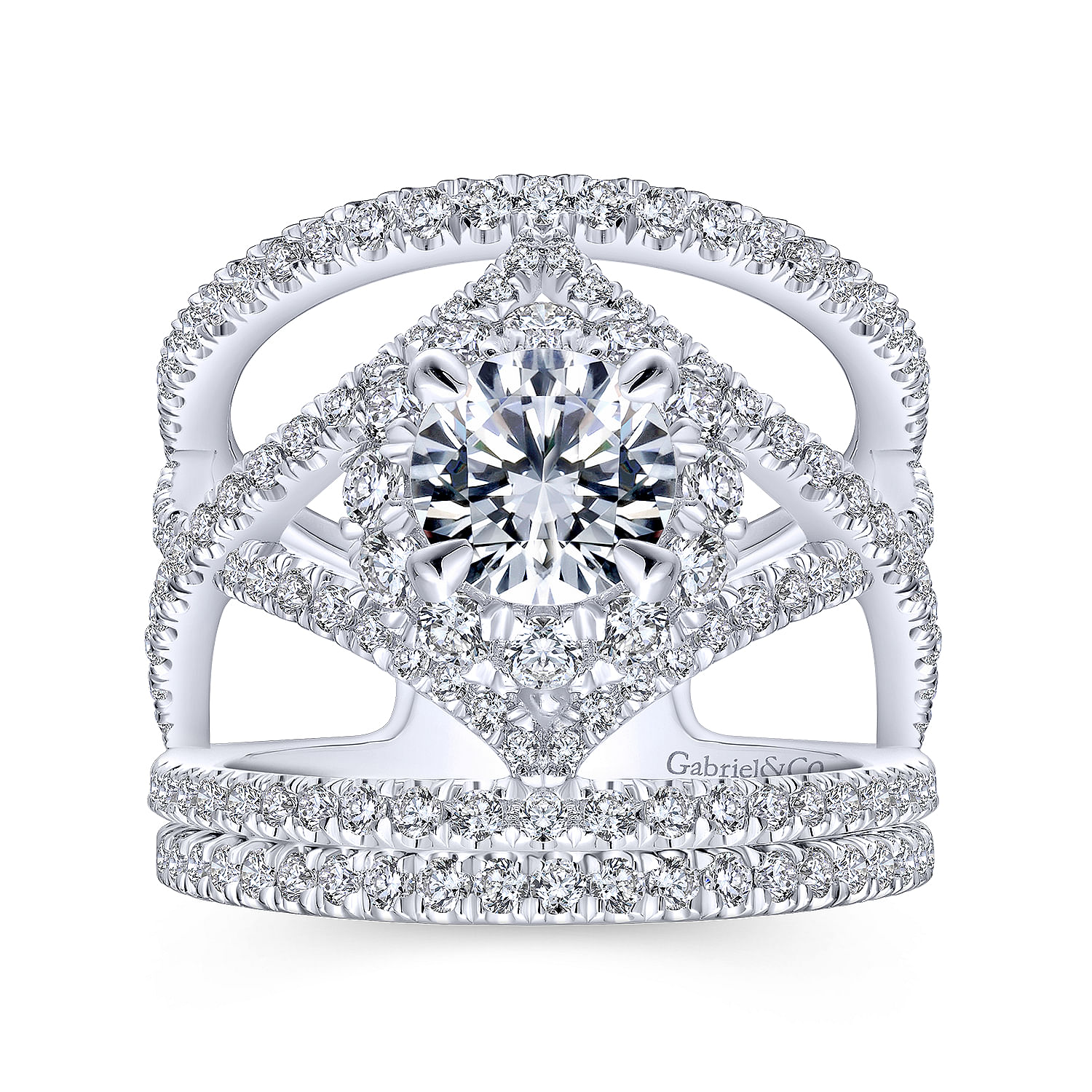 14k White Gold Diamond Halo Engagement Ring angle 4 14k White Gold Diamond Halo Engagement Ring angle 4
