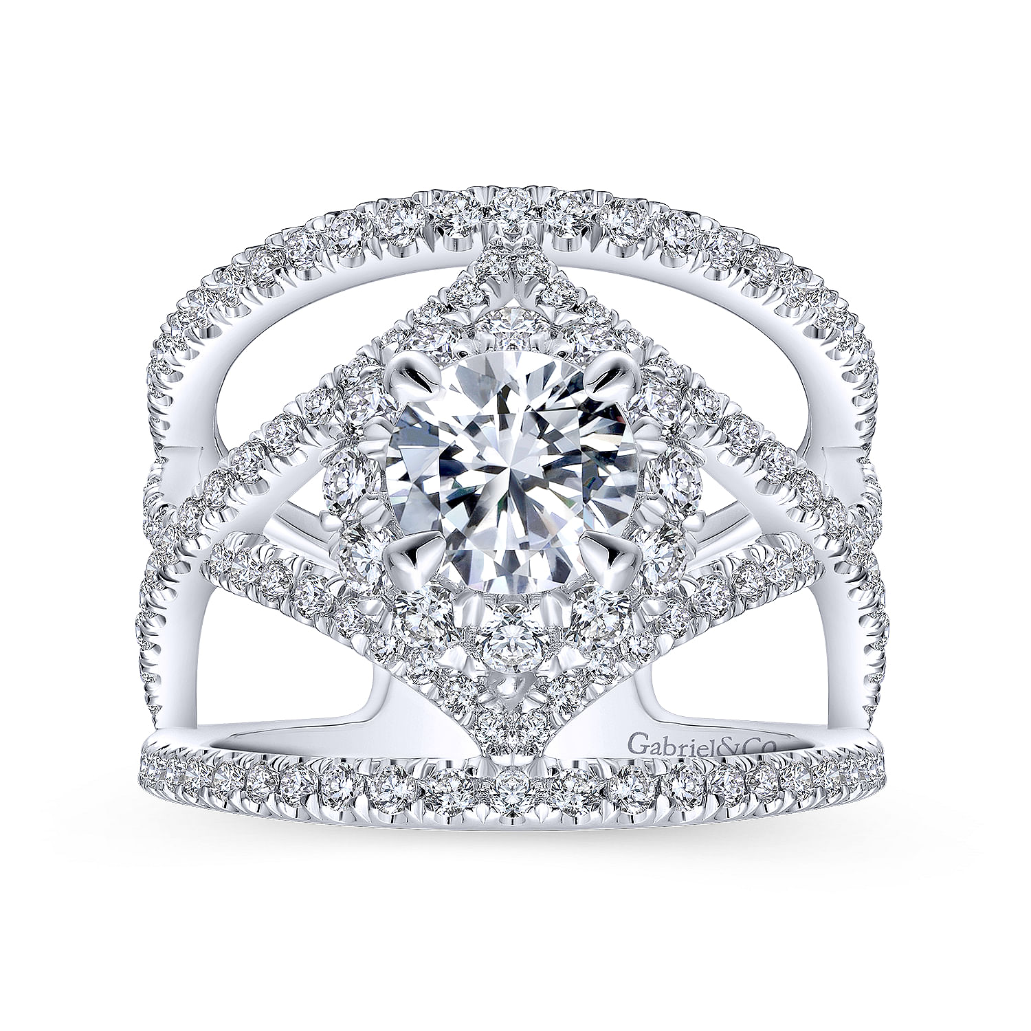14k White Gold Diamond Halo Engagement Ring angle 5 14k White Gold Diamond Halo Engagement Ring angle 5