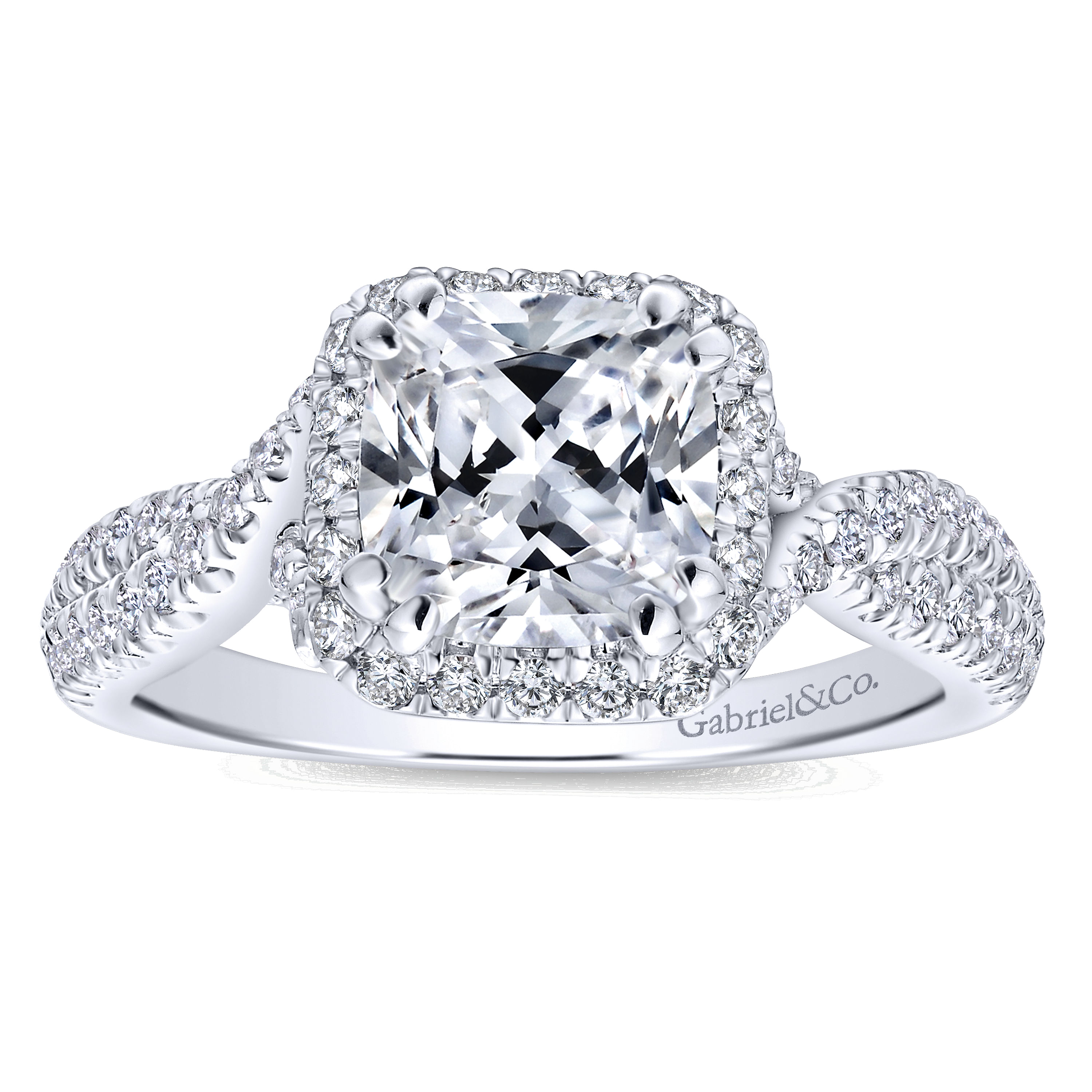 14k White Gold Diamond Halo Engagement Ring angle 5 14k White Gold Diamond Halo Engagement Ring angle 5