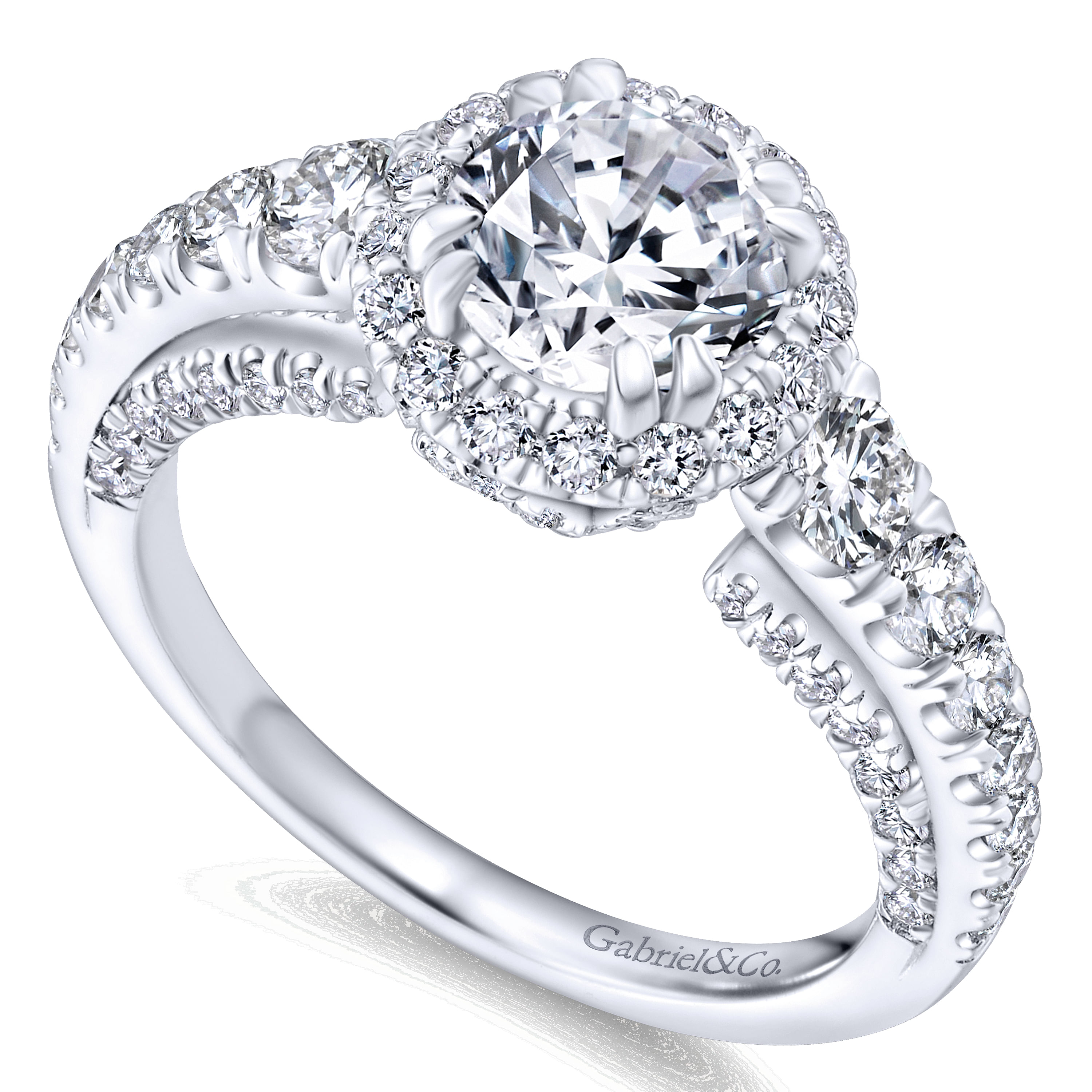 14k White Gold Diamond Halo Engagement Ring angle 3 14k White Gold Diamond Halo Engagement Ring angle 3