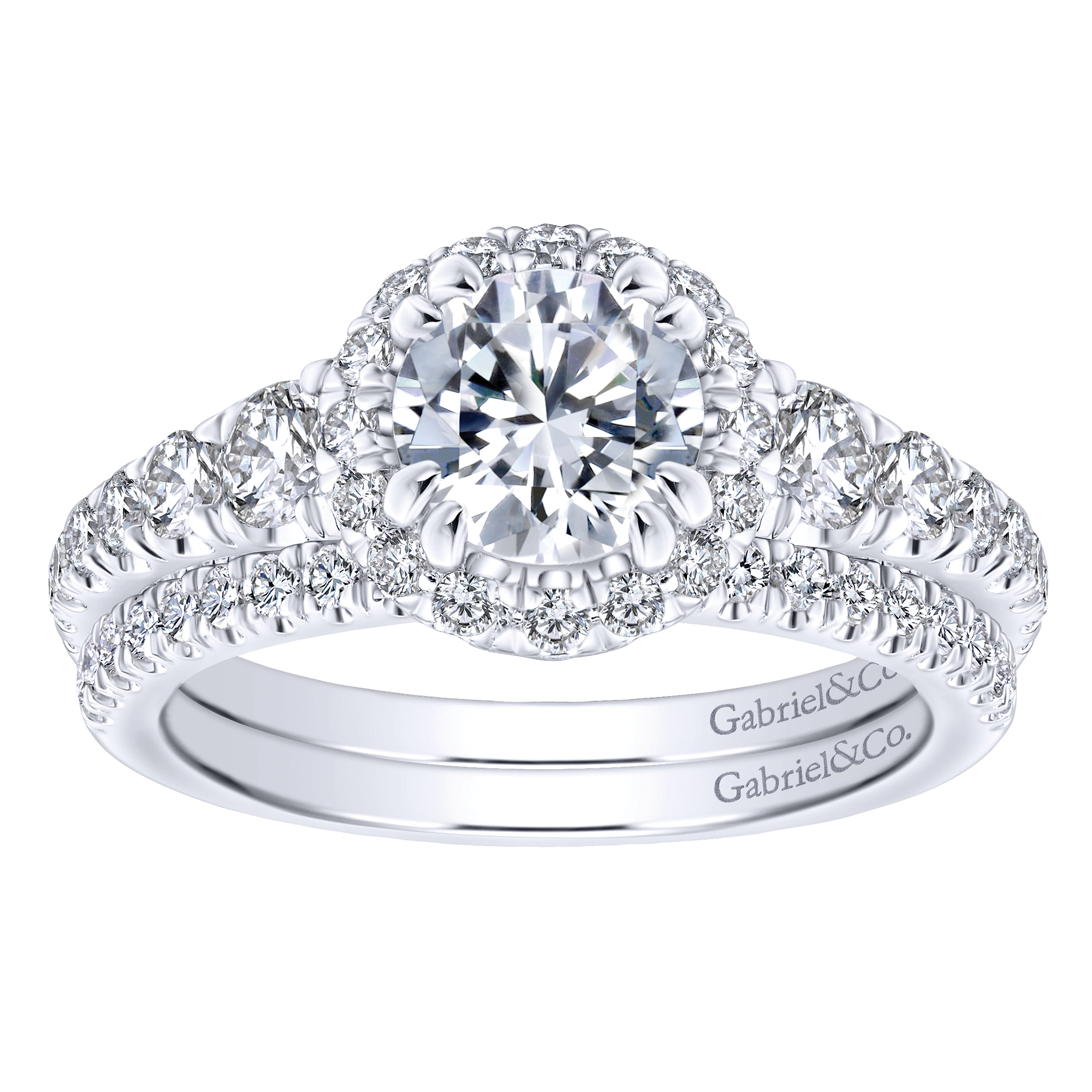 14k White Gold Diamond Halo Engagement Ring angle 4 14k White Gold Diamond Halo Engagement Ring angle 4