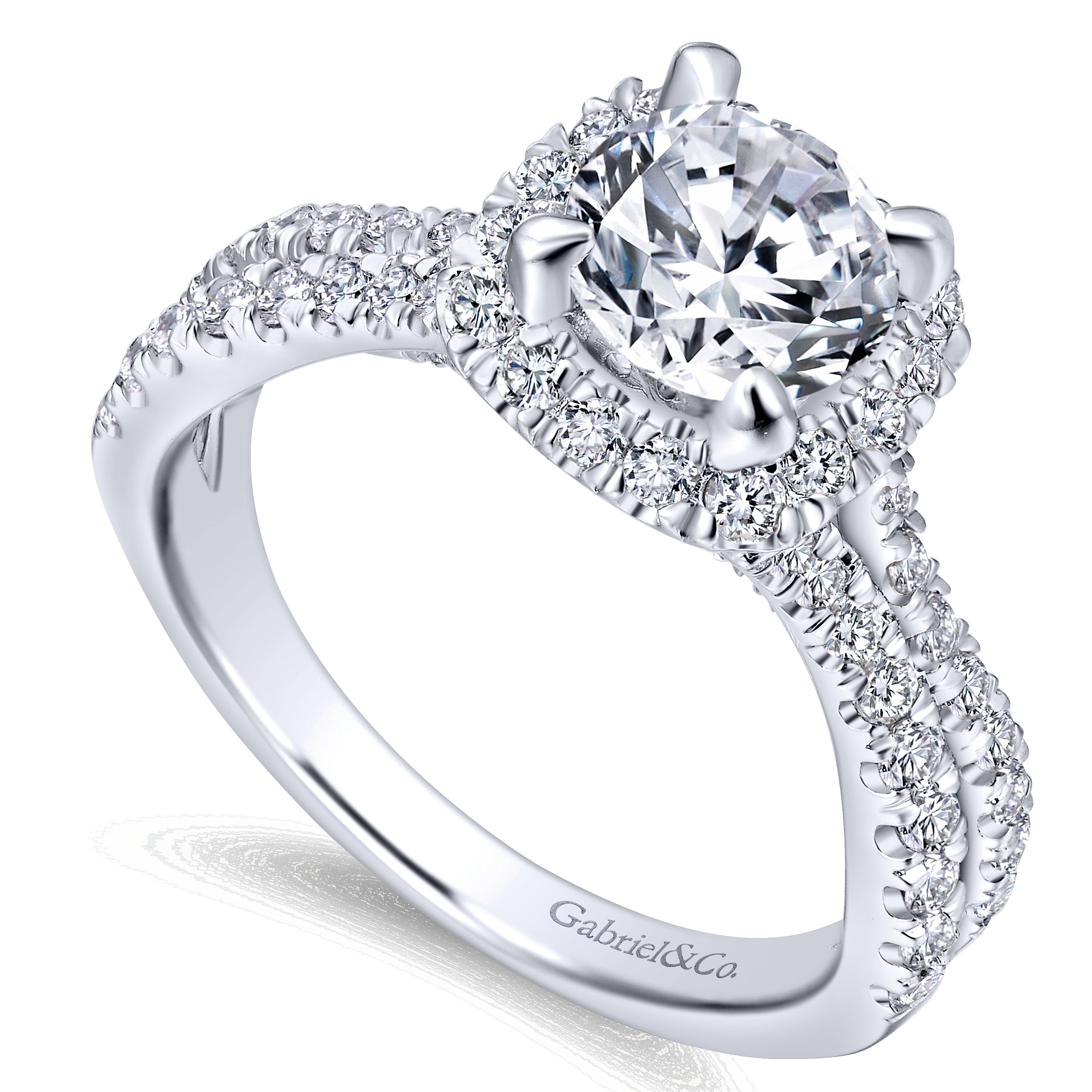 14k White Gold Diamond Halo Engagement Ring angle 3 14k White Gold Diamond Halo Engagement Ring angle 3