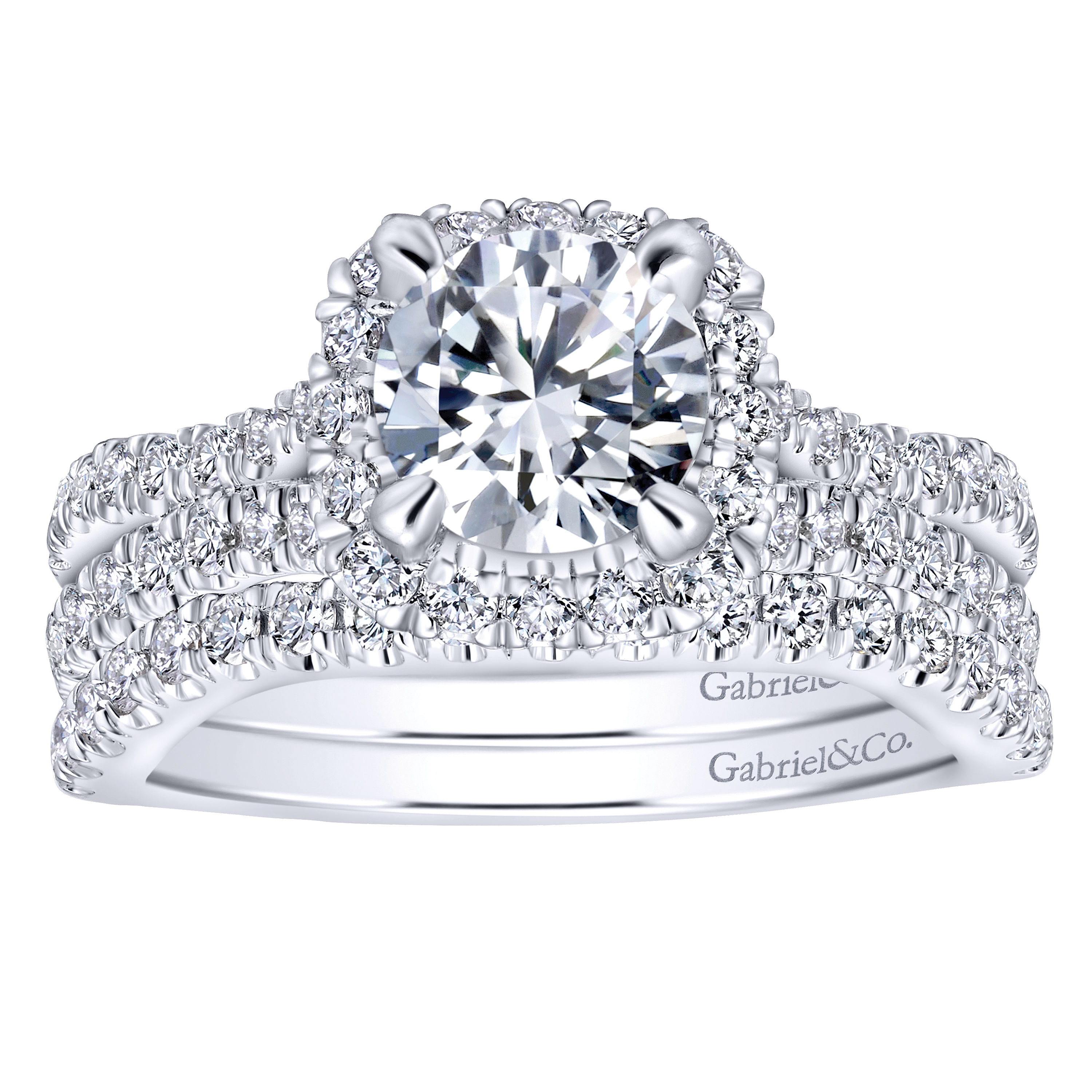 14k White Gold Diamond Halo Engagement Ring angle 4 14k White Gold Diamond Halo Engagement Ring angle 4