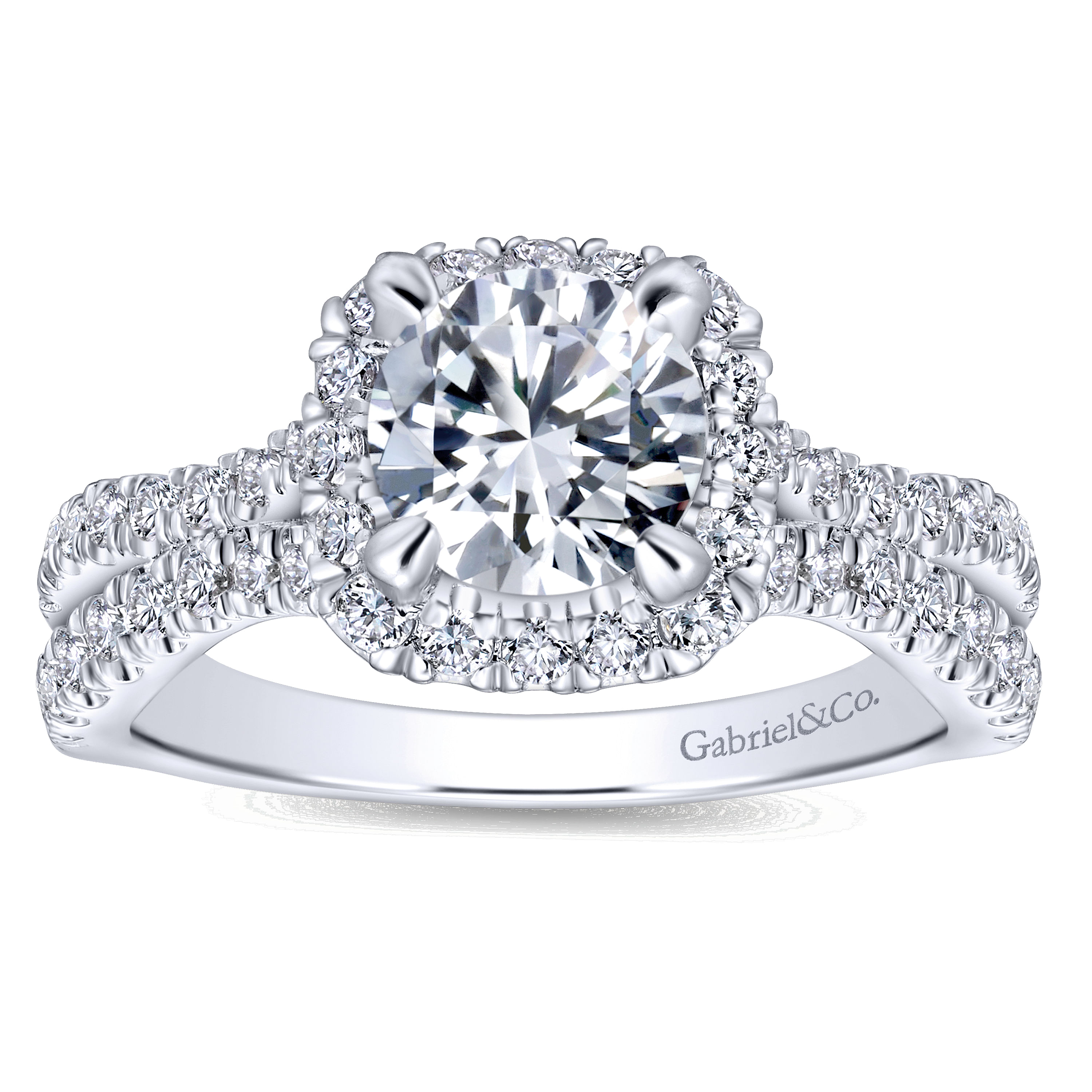 14k White Gold Diamond Halo Engagement Ring angle 5 14k White Gold Diamond Halo Engagement Ring angle 5