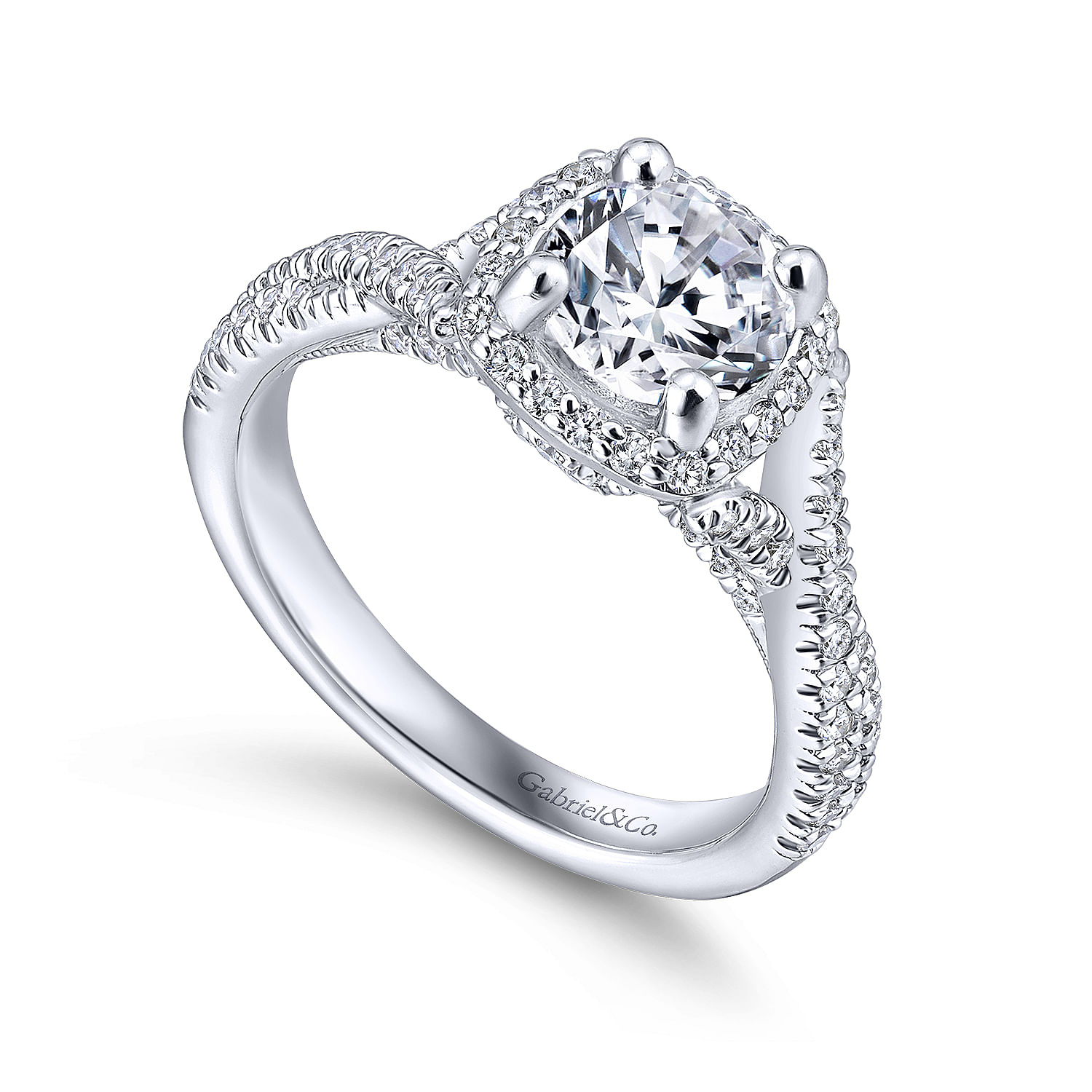 14k White Gold Diamond Halo Engagement Ring angle 3 14k White Gold Diamond Halo Engagement Ring angle 3