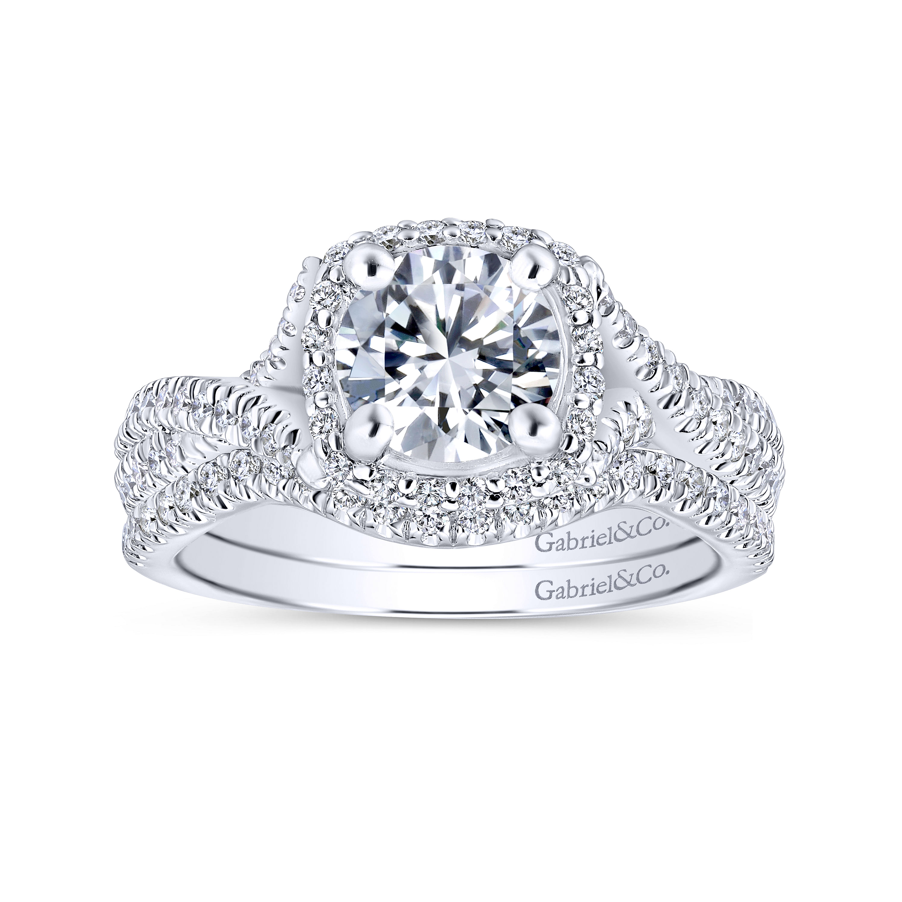 14k White Gold Diamond Halo Engagement Ring angle 4 14k White Gold Diamond Halo Engagement Ring angle 4