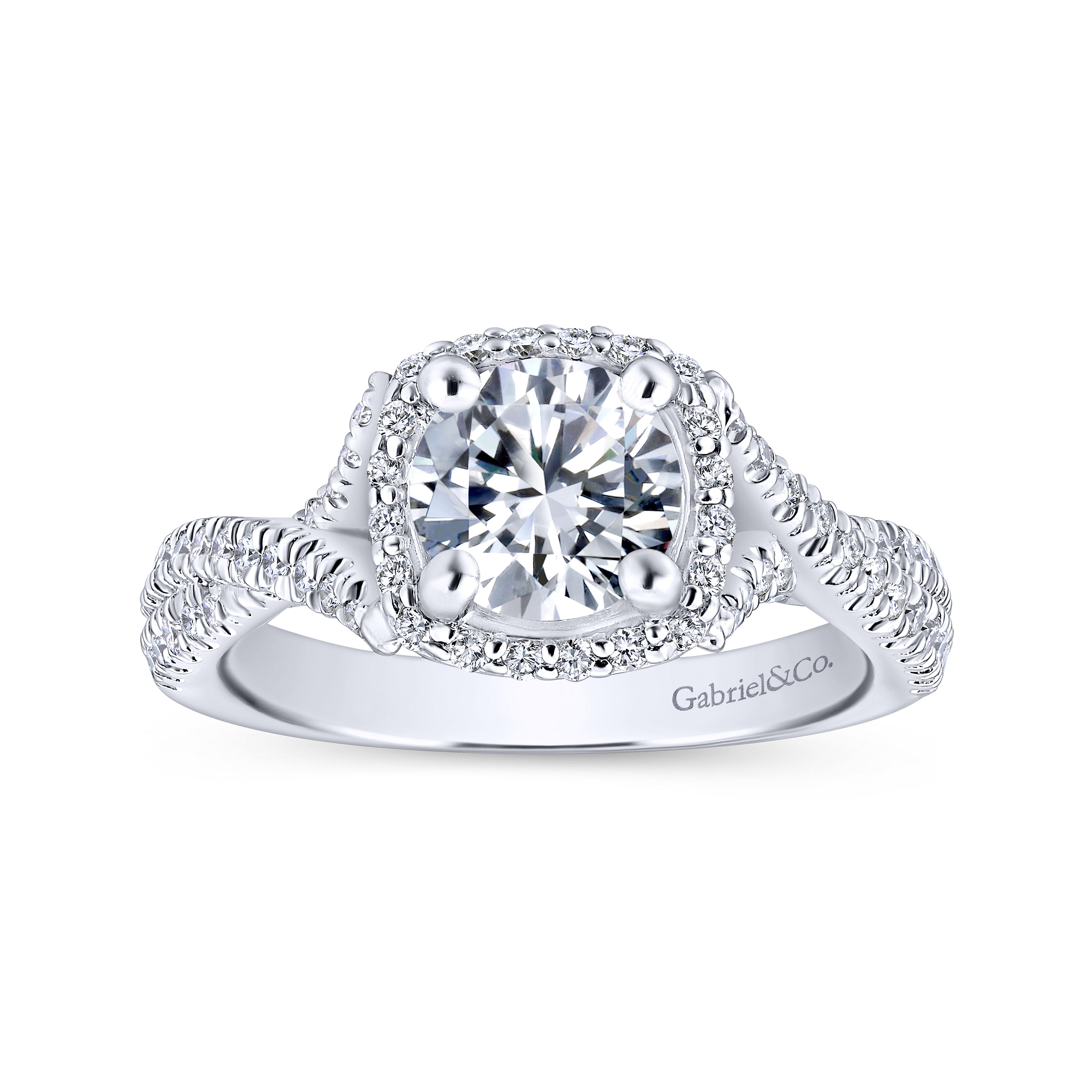14k White Gold Diamond Halo Engagement Ring angle 5 14k White Gold Diamond Halo Engagement Ring angle 5