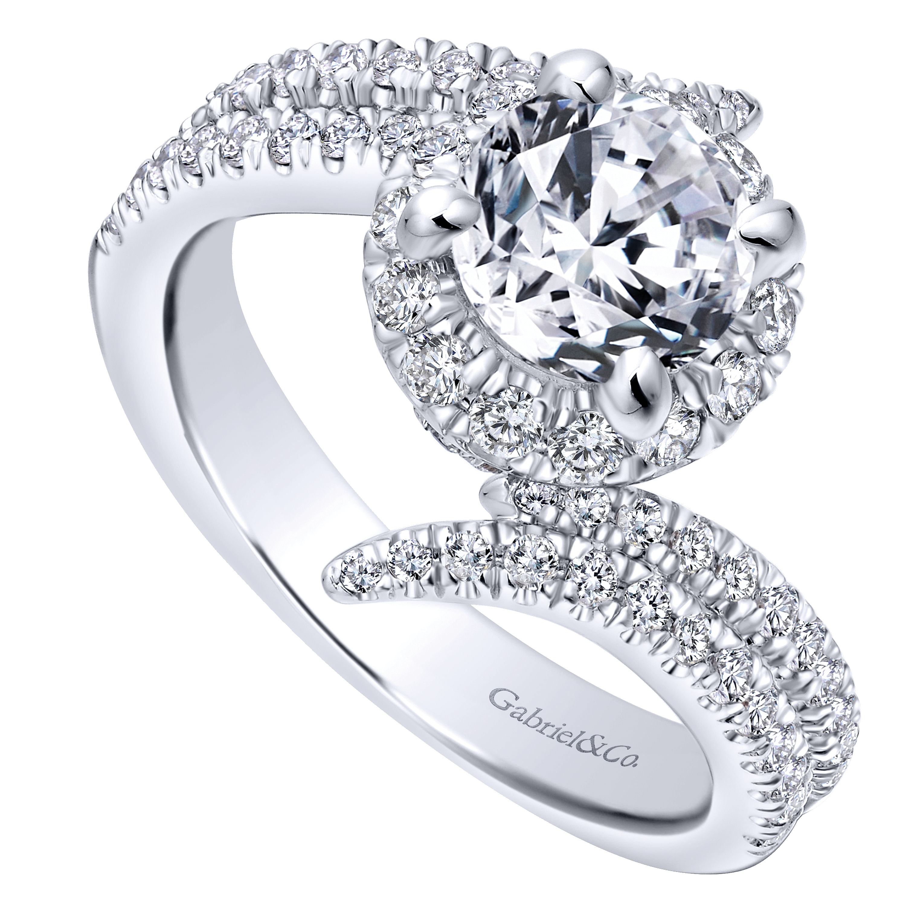 14k White Gold Diamond Halo Engagement Ring angle 3 14k White Gold Diamond Halo Engagement Ring angle 3