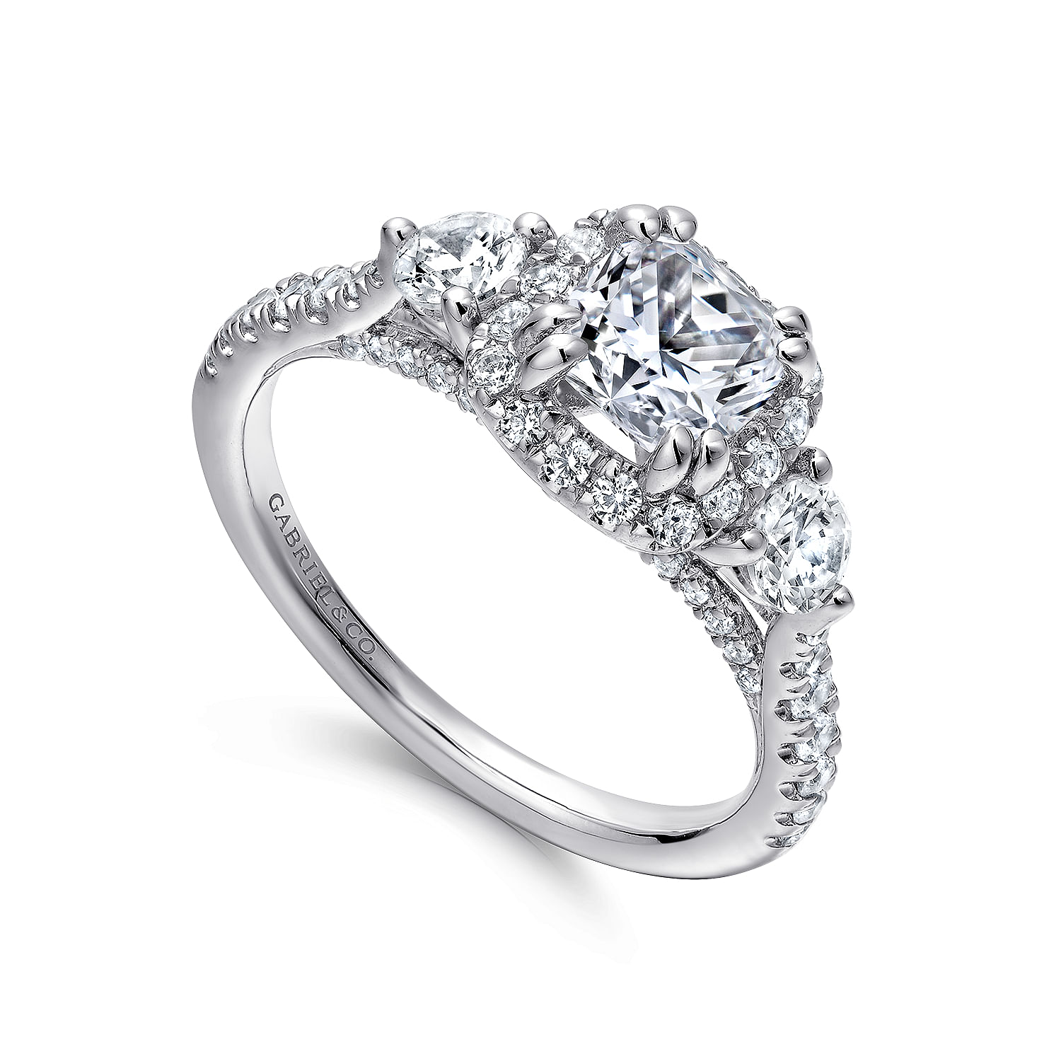 14k White Gold Diamond Halo Engagement Ring angle 3 14k White Gold Diamond Halo Engagement Ring angle 3