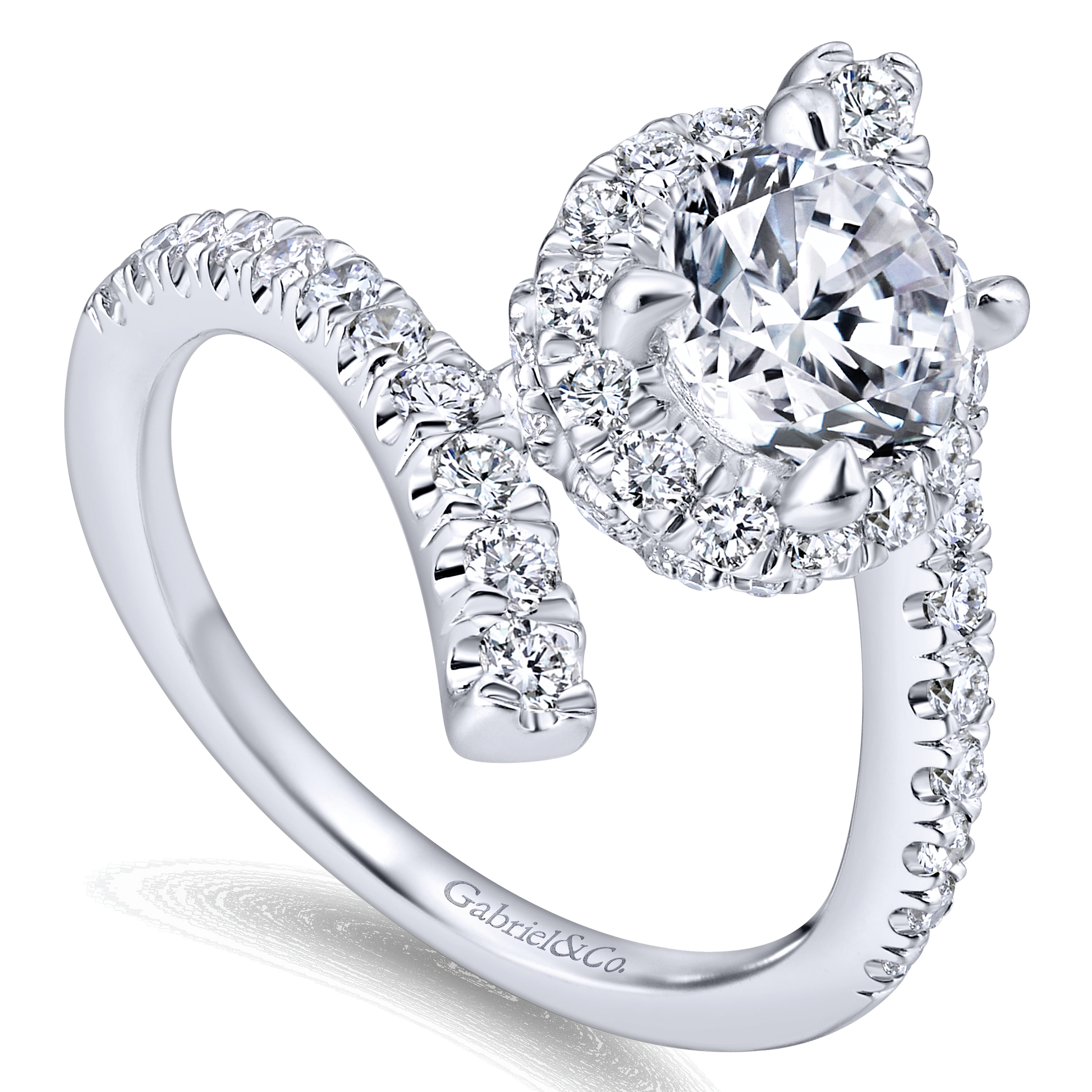 14k White Gold Diamond Halo Engagement Ring angle 3 14k White Gold Diamond Halo Engagement Ring angle 3