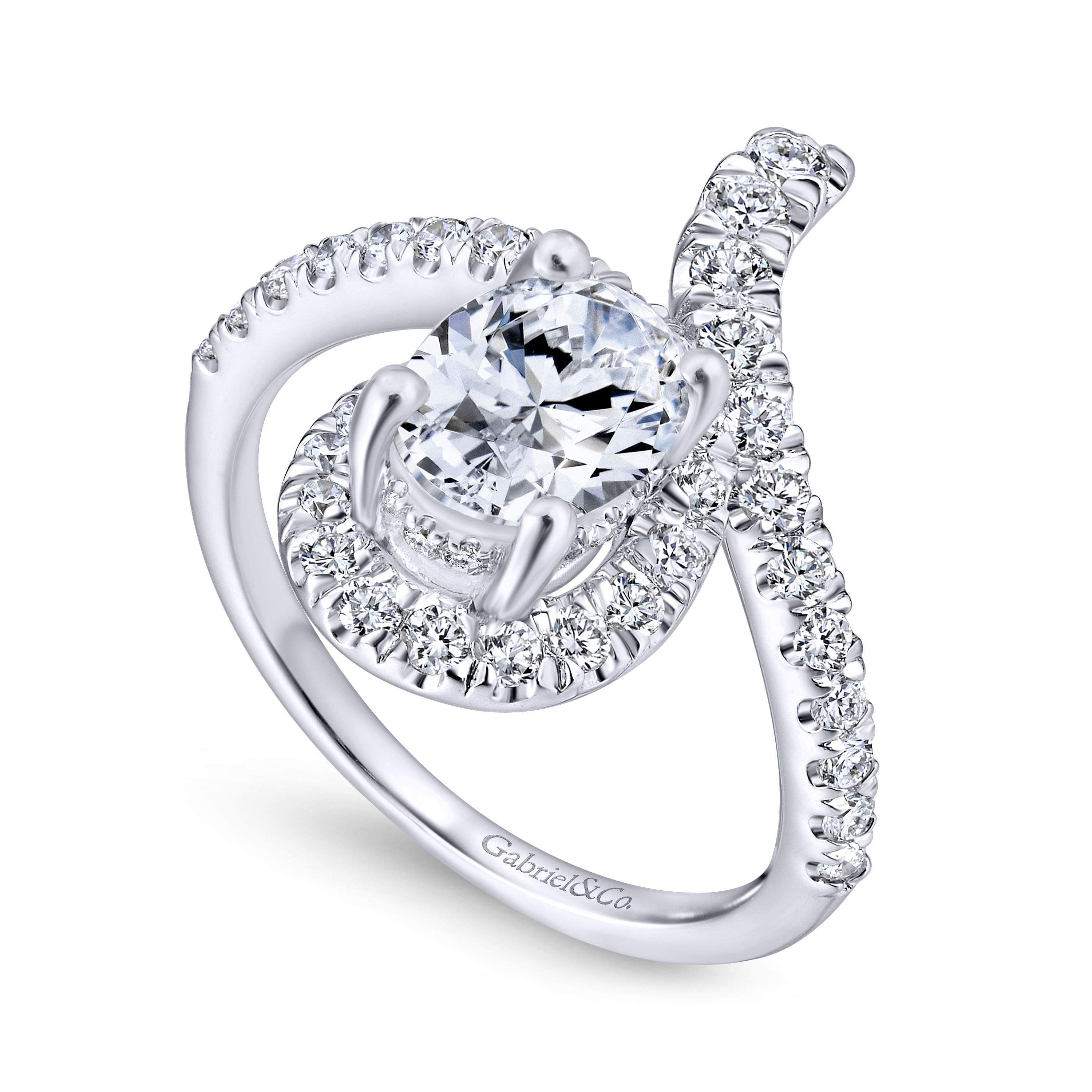 14k White Gold Diamond Halo Engagement Ring angle 3 14k White Gold Diamond Halo Engagement Ring angle 3