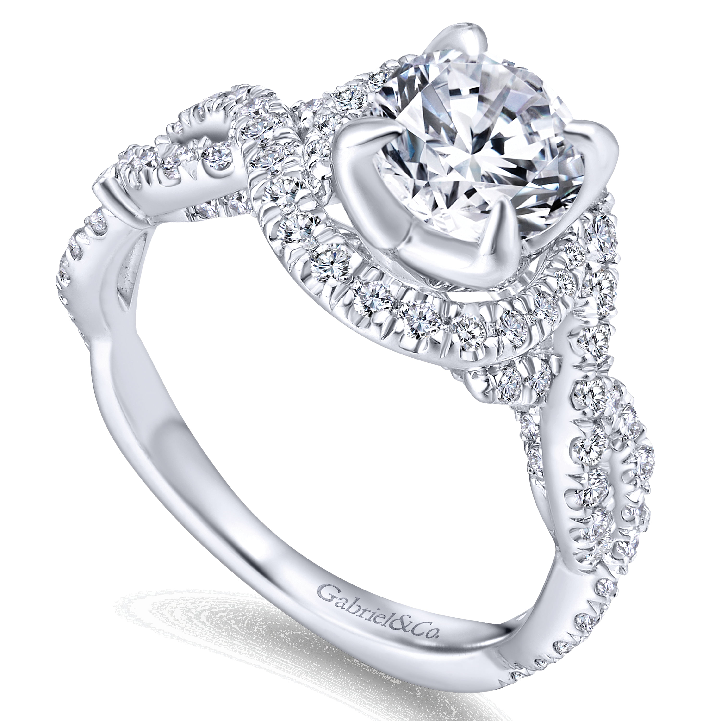14k White Gold Diamond Halo Engagement Ring angle 3 14k White Gold Diamond Halo Engagement Ring angle 3
