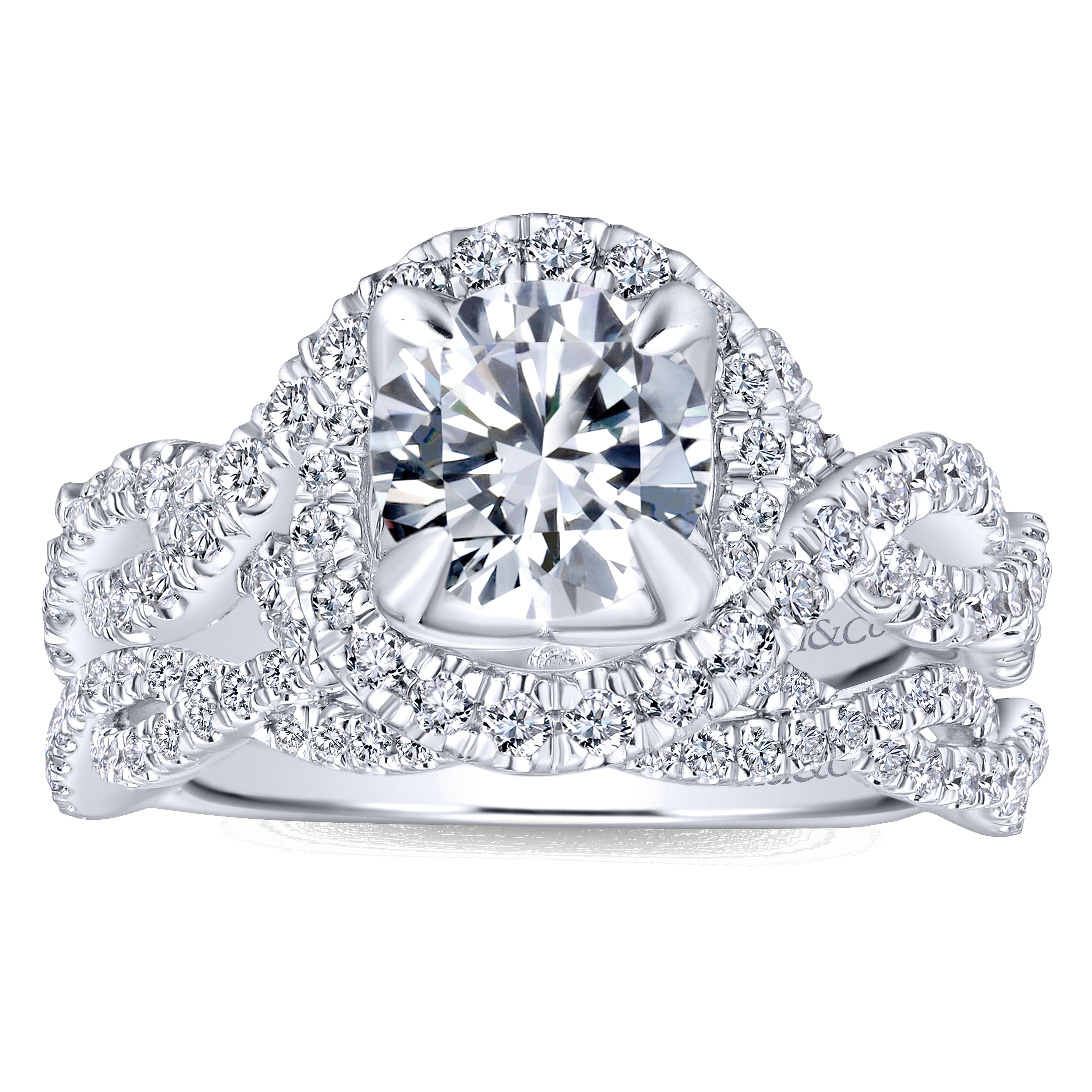 14k White Gold Diamond Halo Engagement Ring angle 4 14k White Gold Diamond Halo Engagement Ring angle 4