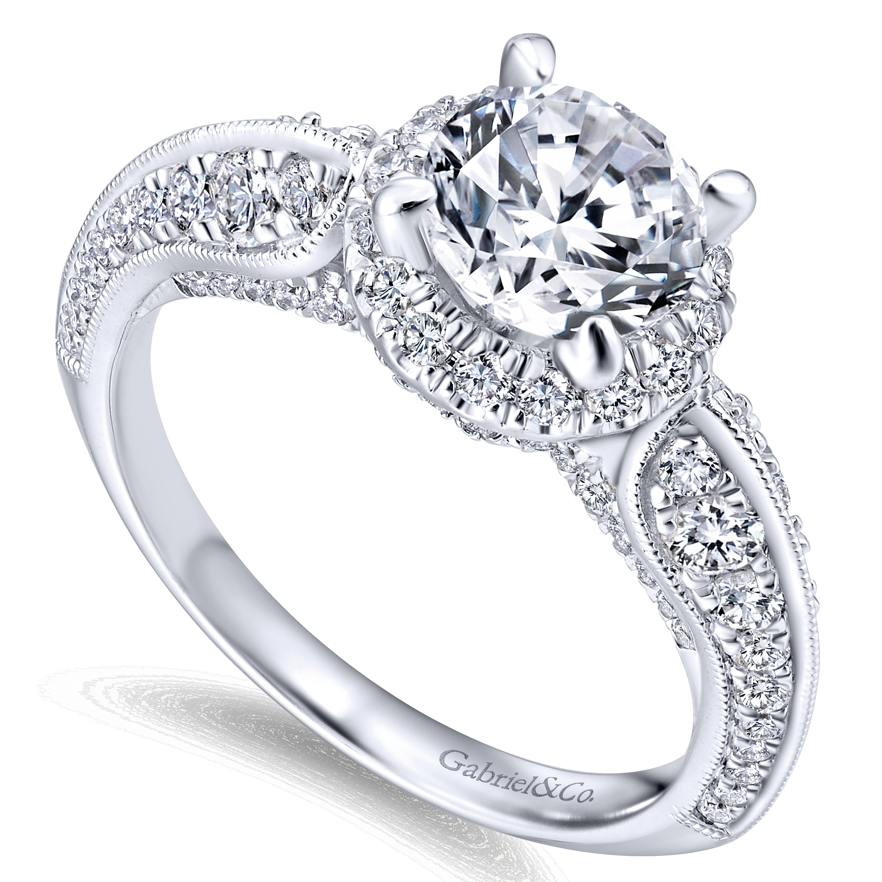 14k White Gold Diamond Halo Engagement Ring angle 3 14k White Gold Diamond Halo Engagement Ring angle 3