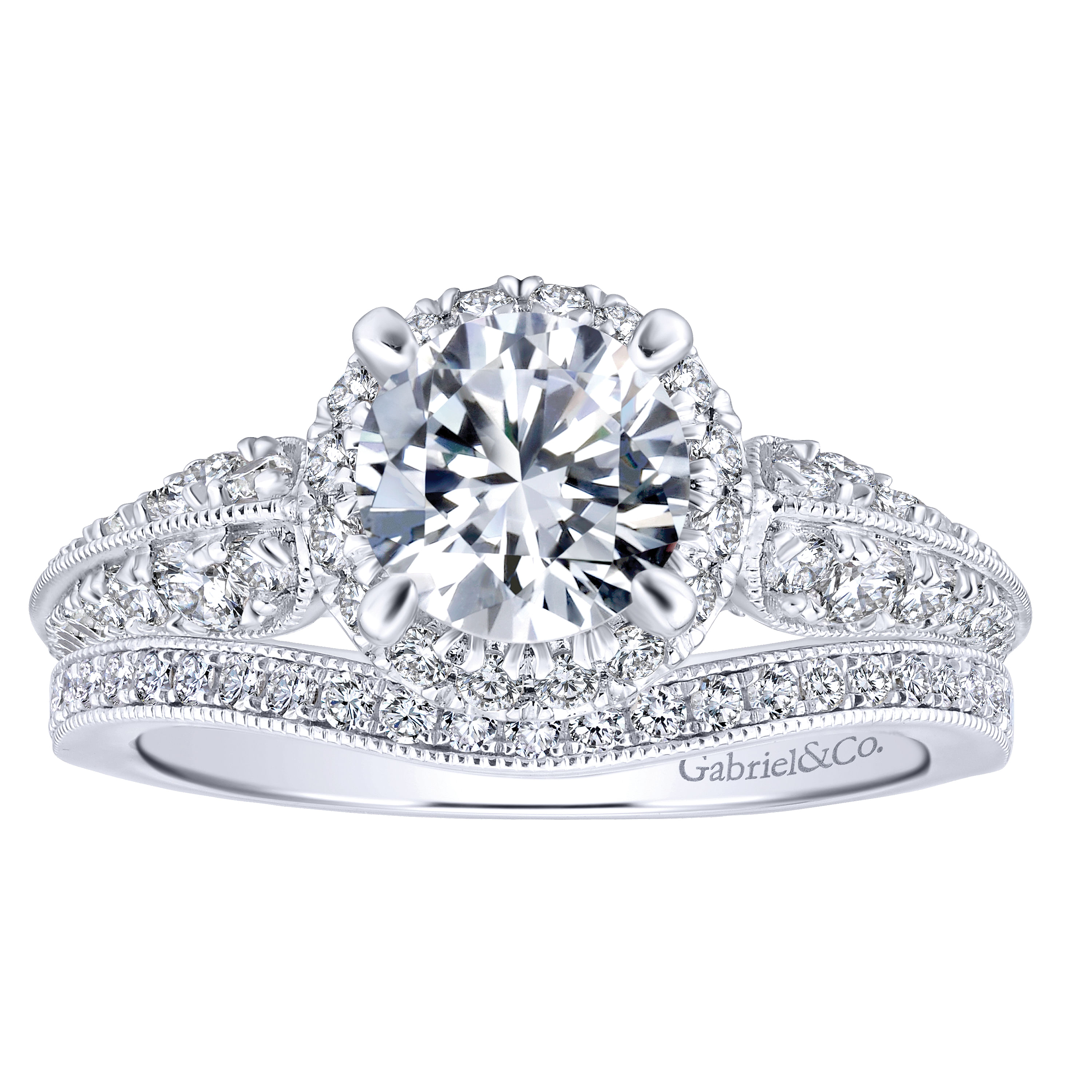 14k White Gold Diamond Halo Engagement Ring angle 4 14k White Gold Diamond Halo Engagement Ring angle 4