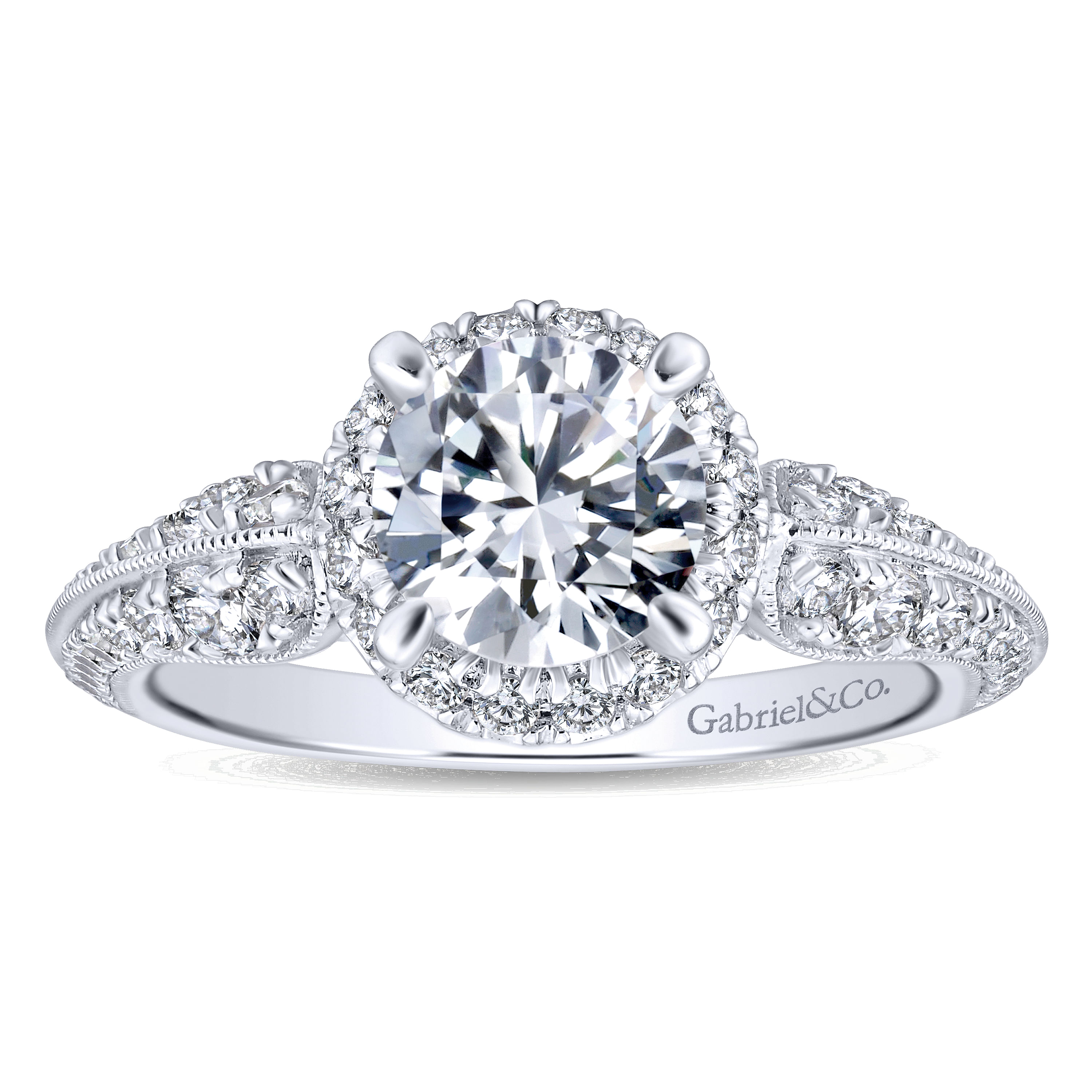 14k White Gold Diamond Halo Engagement Ring angle 5 14k White Gold Diamond Halo Engagement Ring angle 5