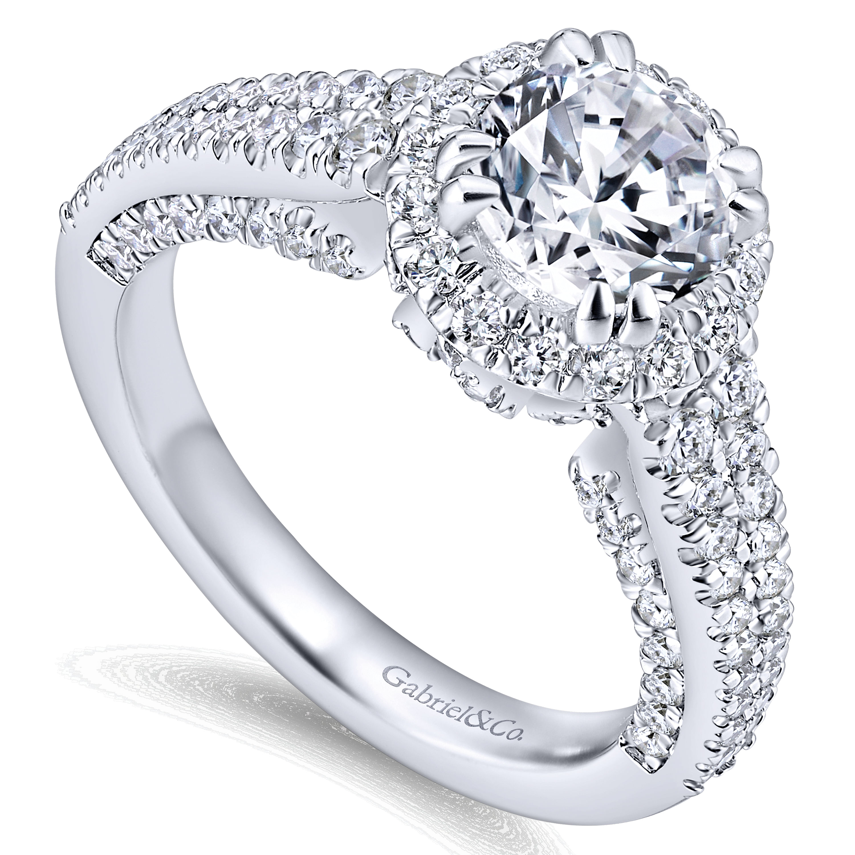 14k White Gold Diamond Halo Engagement Ring angle 3 14k White Gold Diamond Halo Engagement Ring angle 3