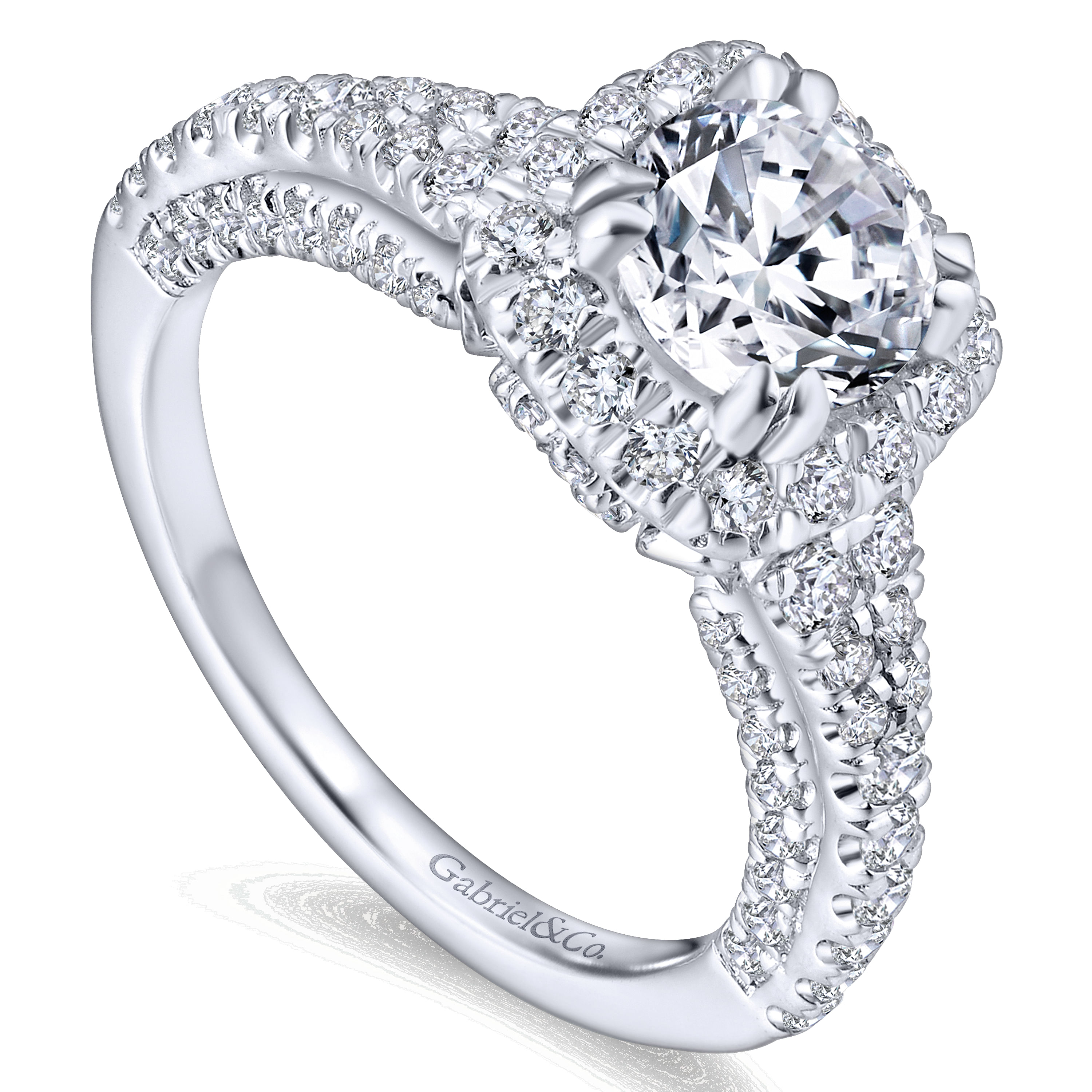 14k White Gold Diamond Halo Engagement Ring angle 3 14k White Gold Diamond Halo Engagement Ring angle 3