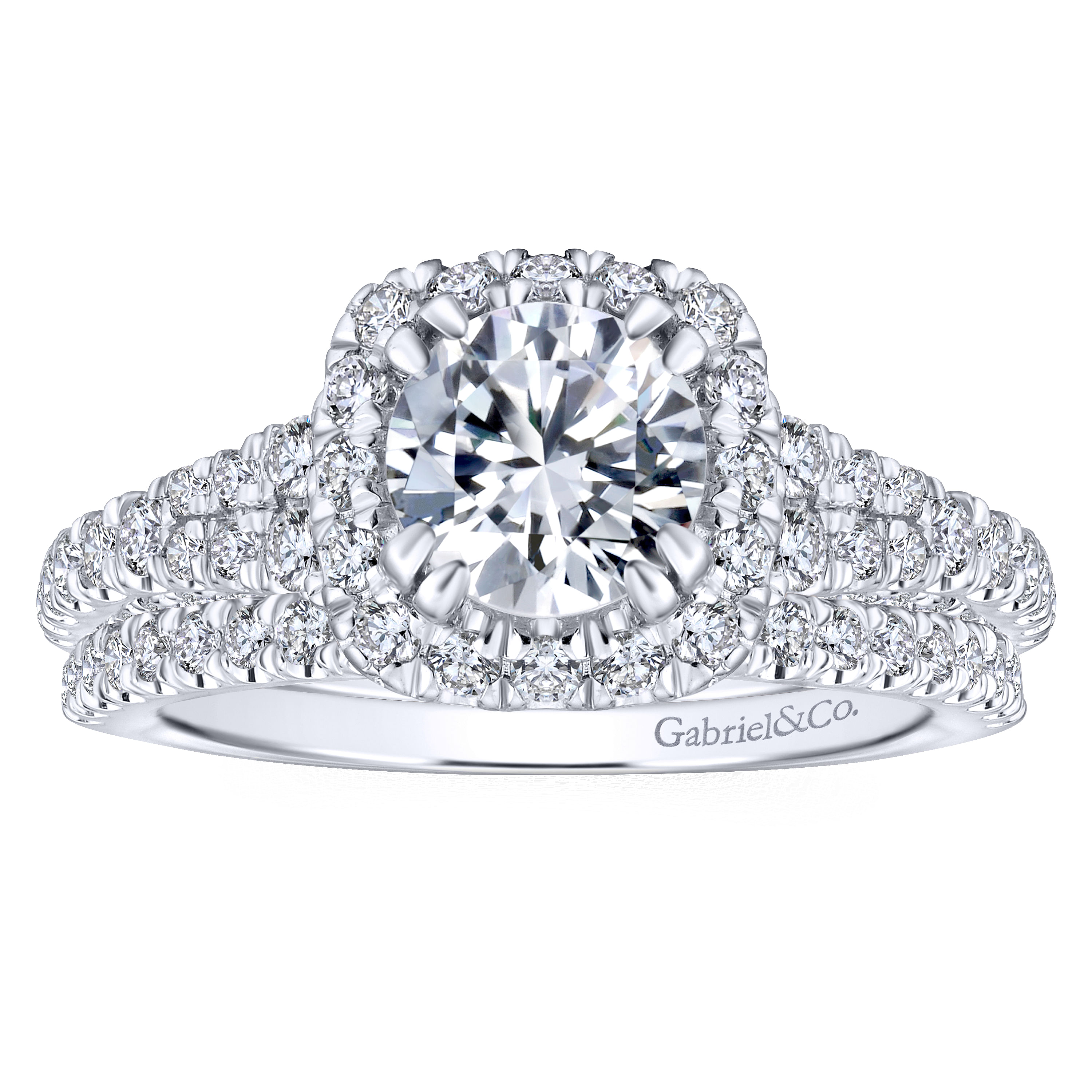 14k White Gold Diamond Halo Engagement Ring angle 4 14k White Gold Diamond Halo Engagement Ring angle 4